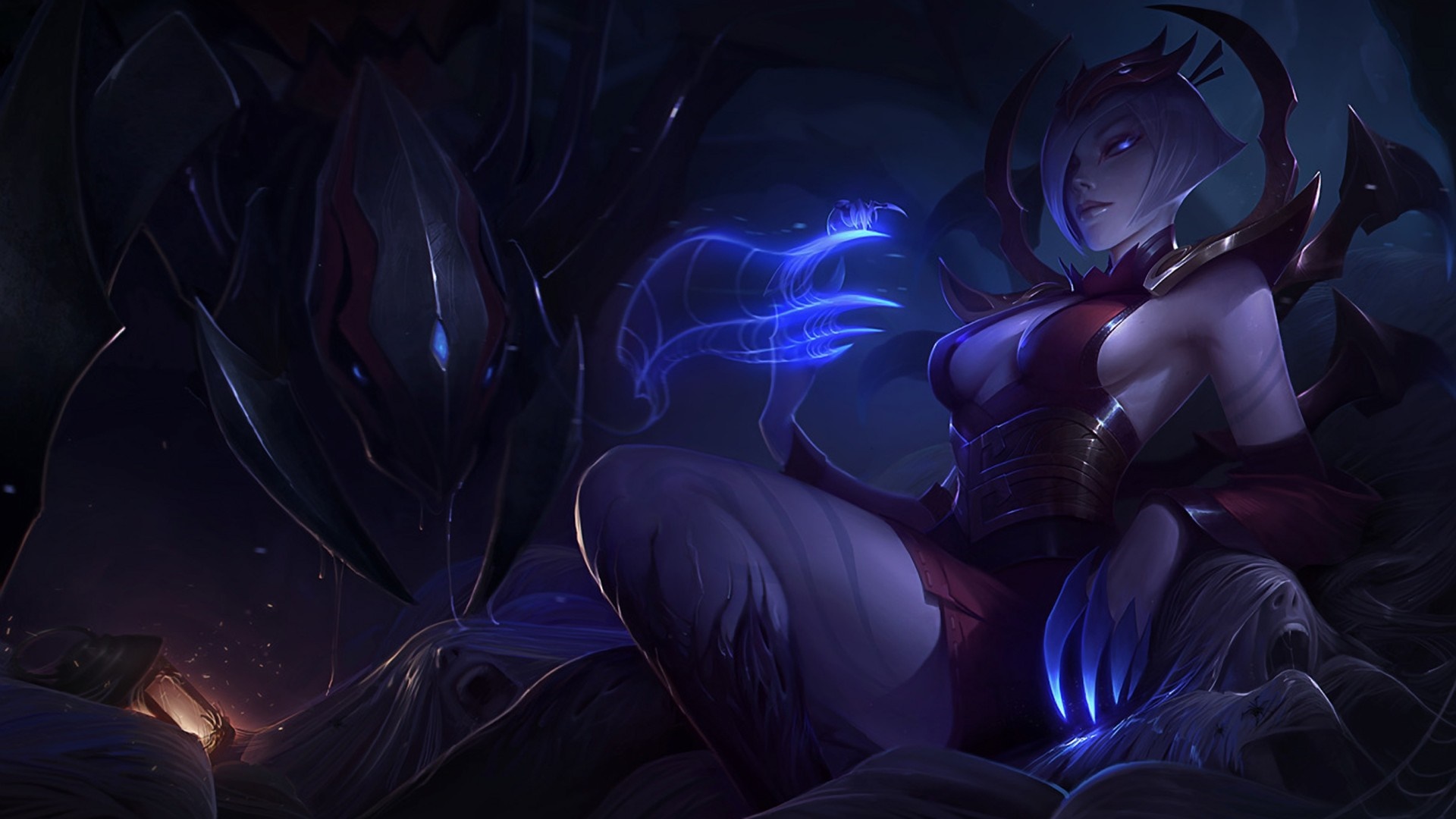 Elise from League of Legends with a spider creature HD Wallpaper