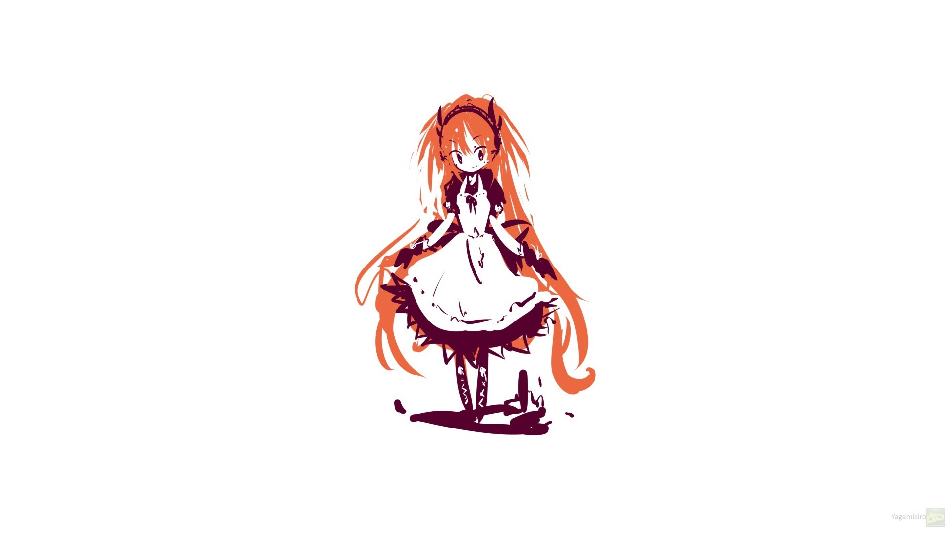 Anime girl in maid outfit with orange hair HD Wallpaper