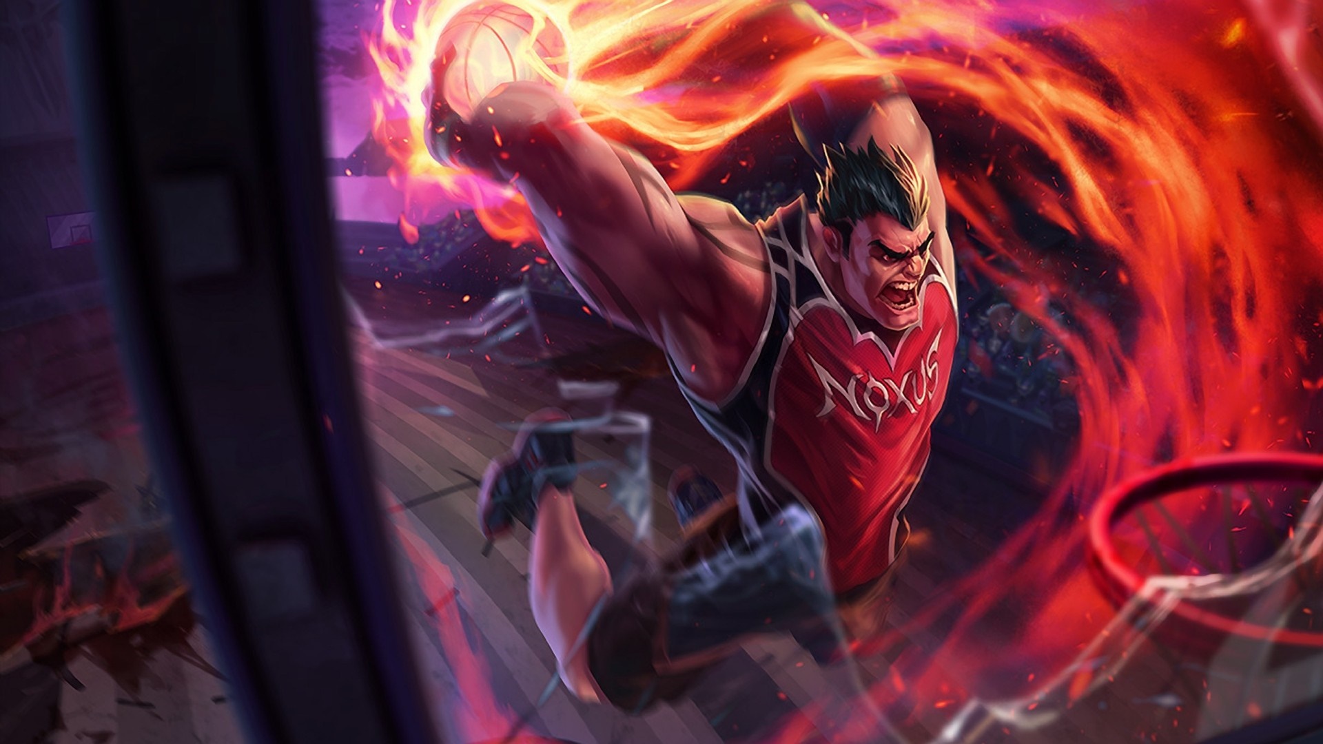 Darius from League of Legends dunking a flaming basketball HD Wallpaper