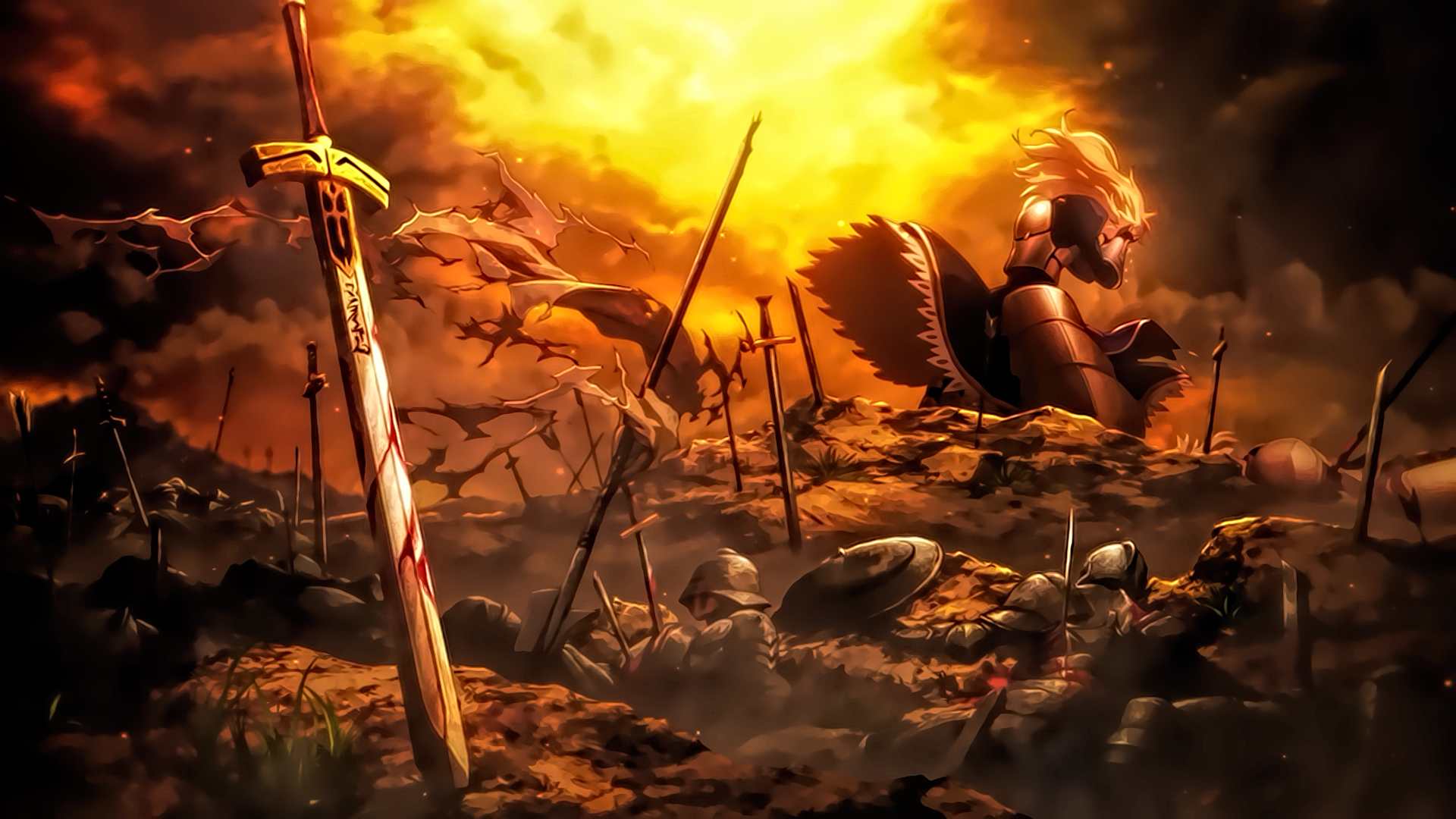 Saber from Fate/Stay Night: Unlimited Blade Works in a battlefield HD Wallpaper