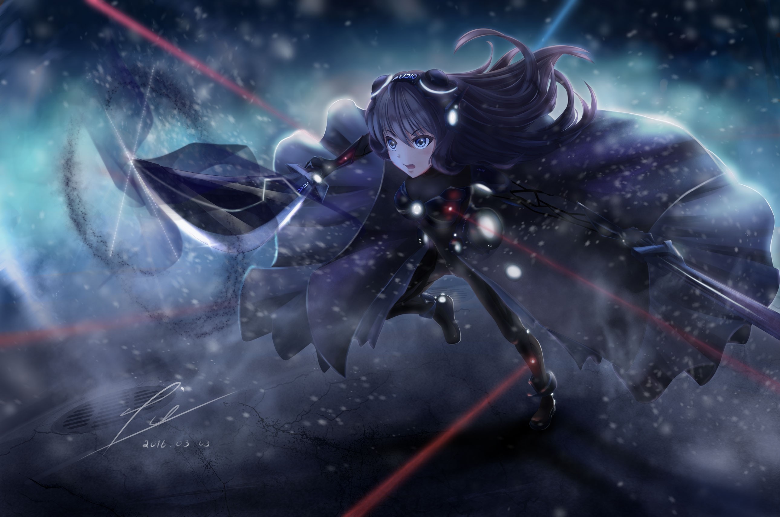 Anime girl with sword in outer space HD Wallpaper