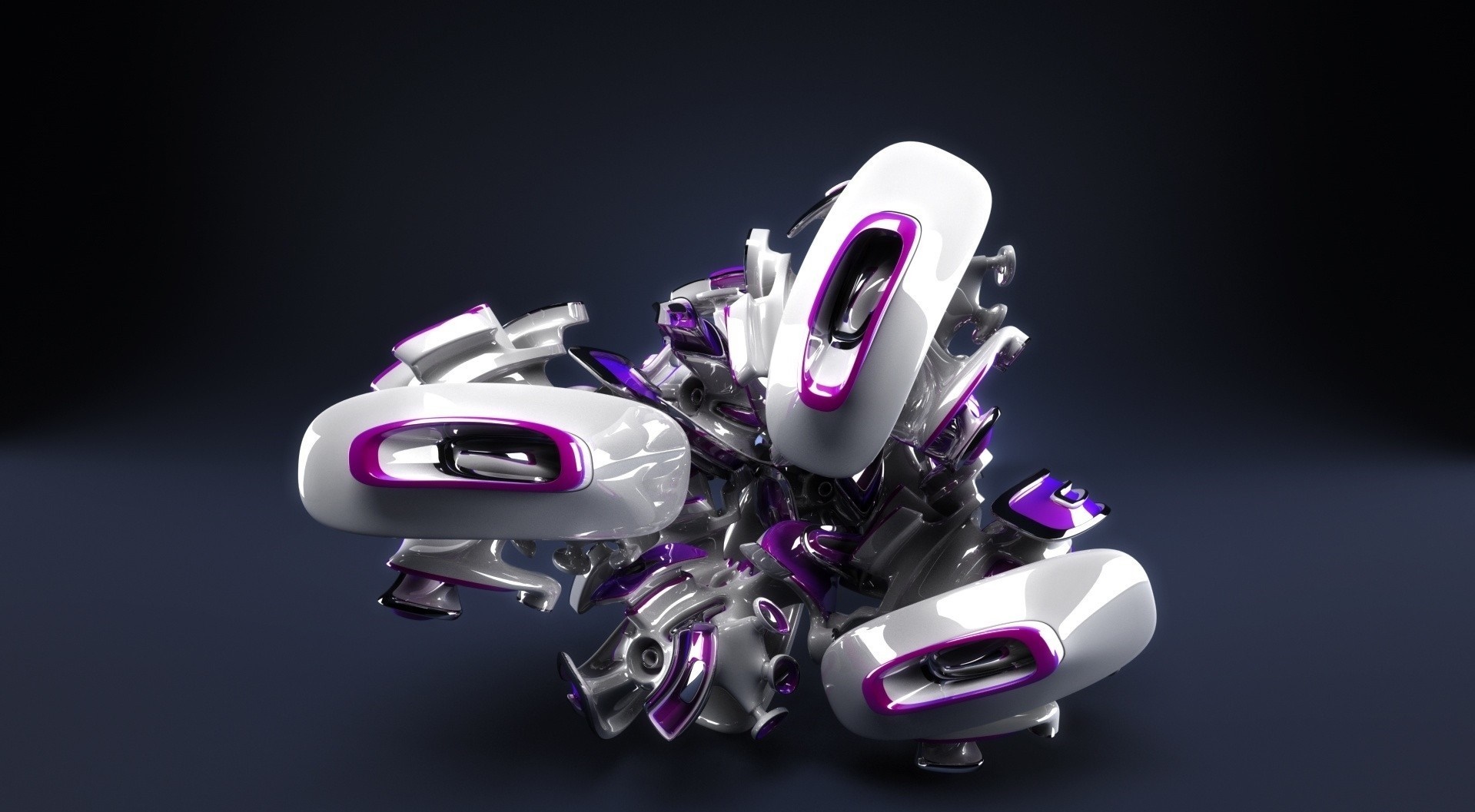 Abstract 3D render of a mechanical sculpture with purple accents HD Wallpaper