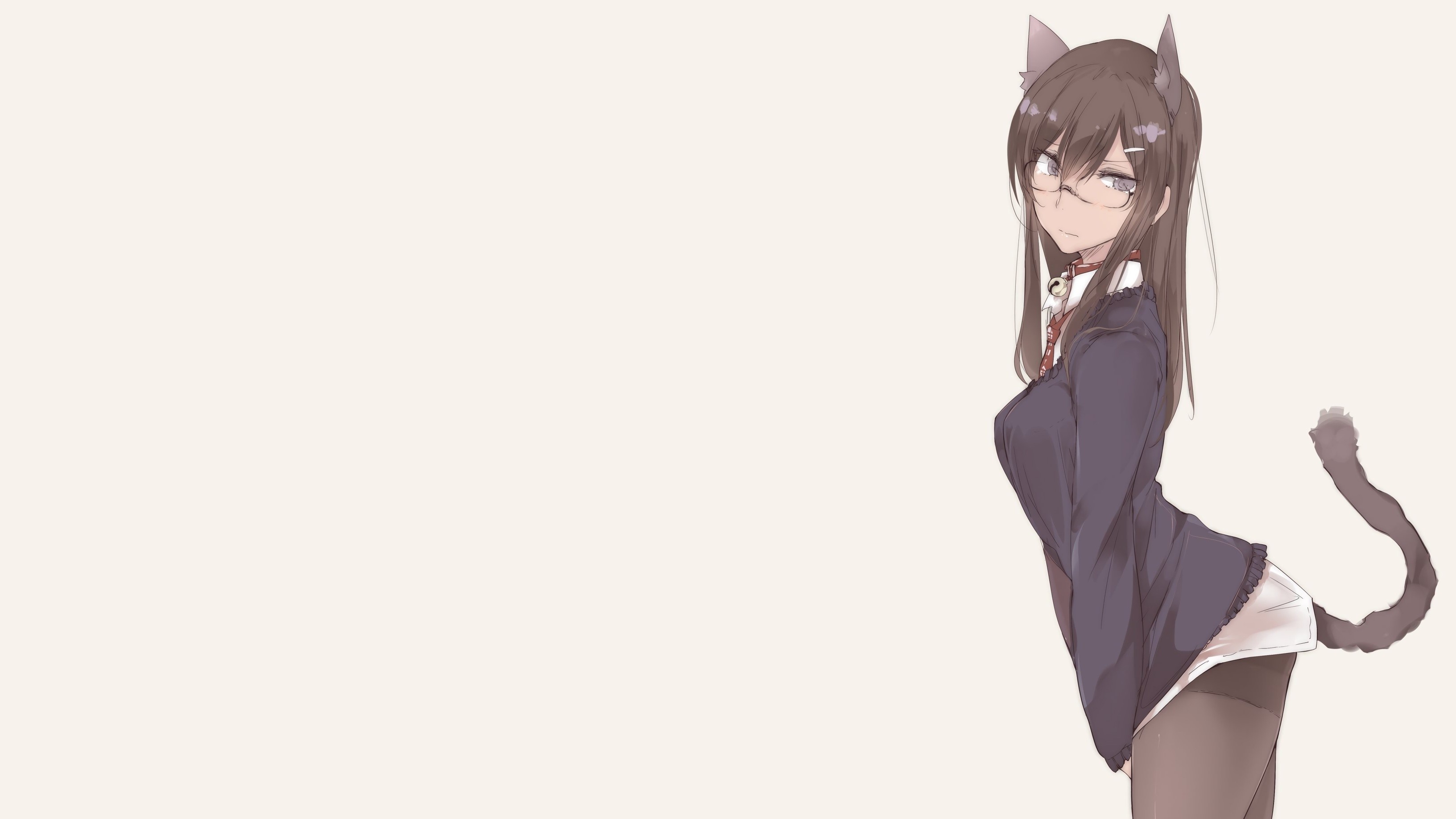 Anime girl with cat ears and glasses HD Wallpaper