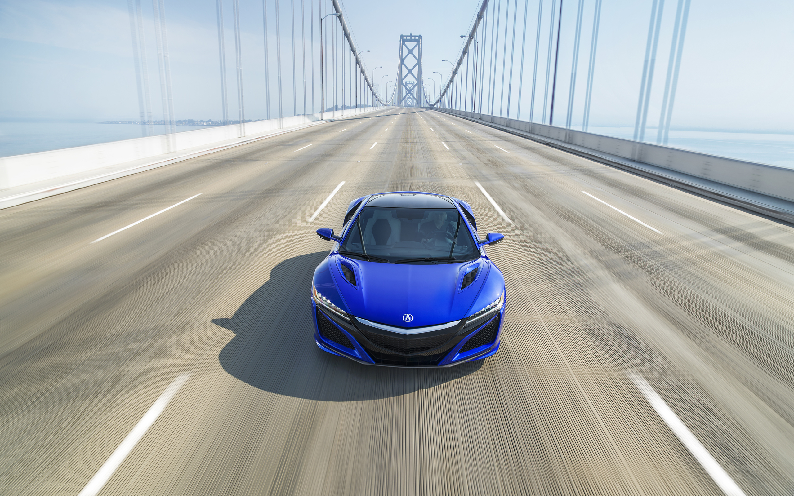Blue Acura NSX driving on a bridge HD Wallpaper