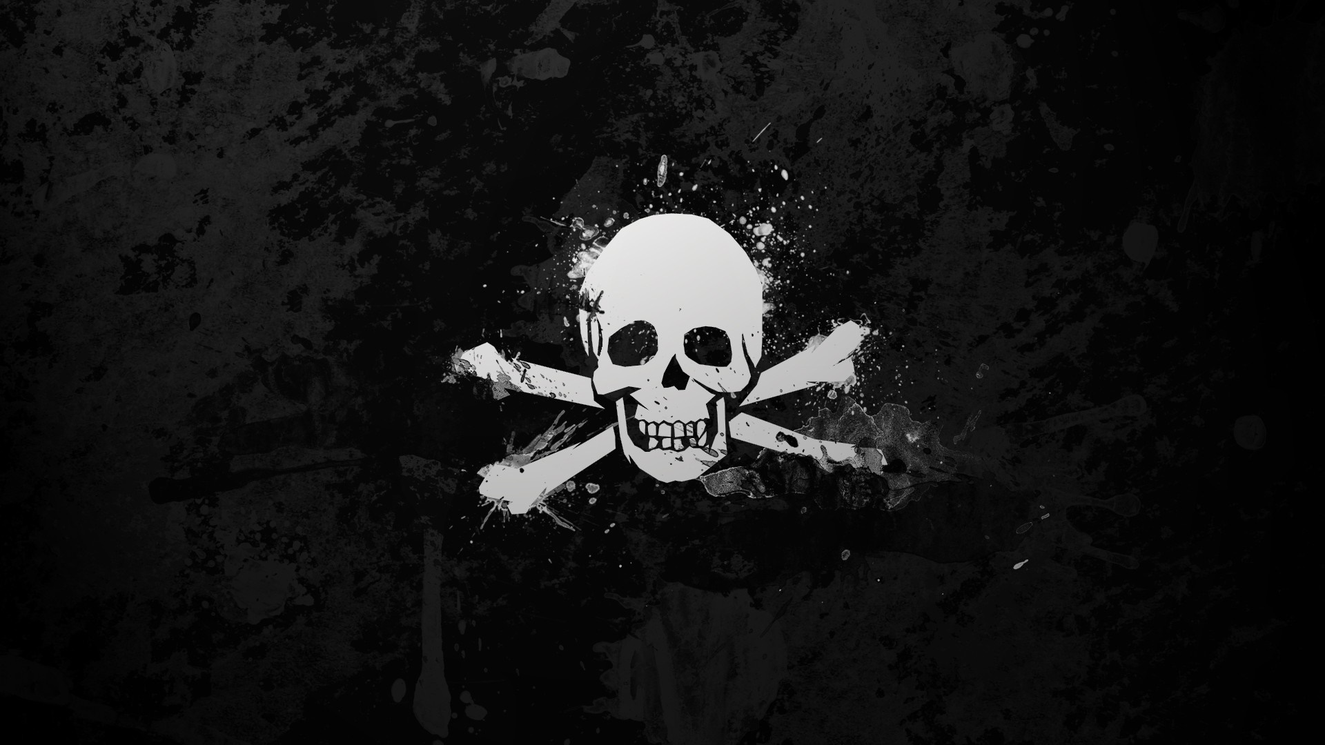 White skull and crossbones on black background HD Wallpaper