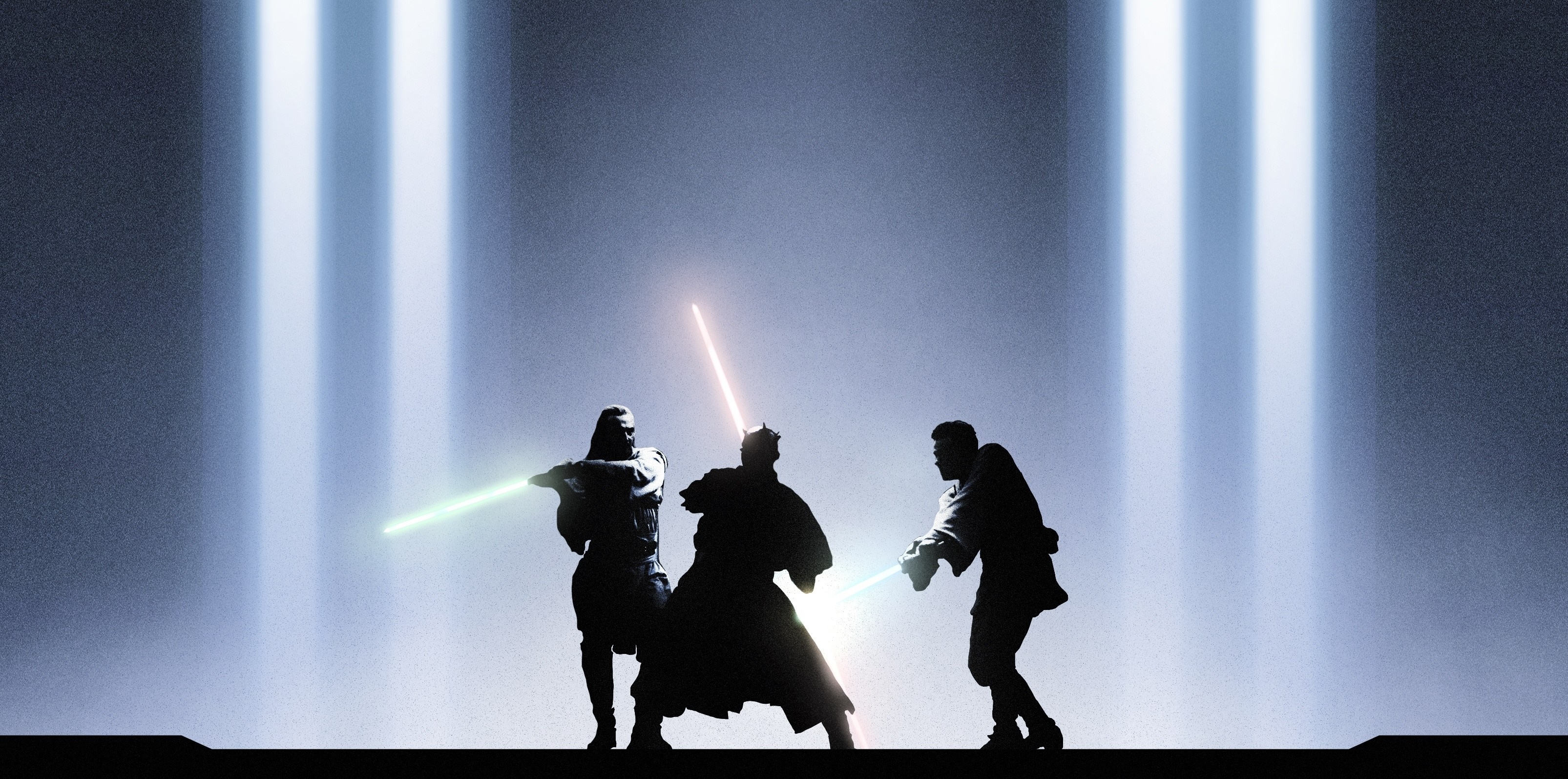 Three Jedi fighting with lightsabers in Star Wars HD Wallpaper