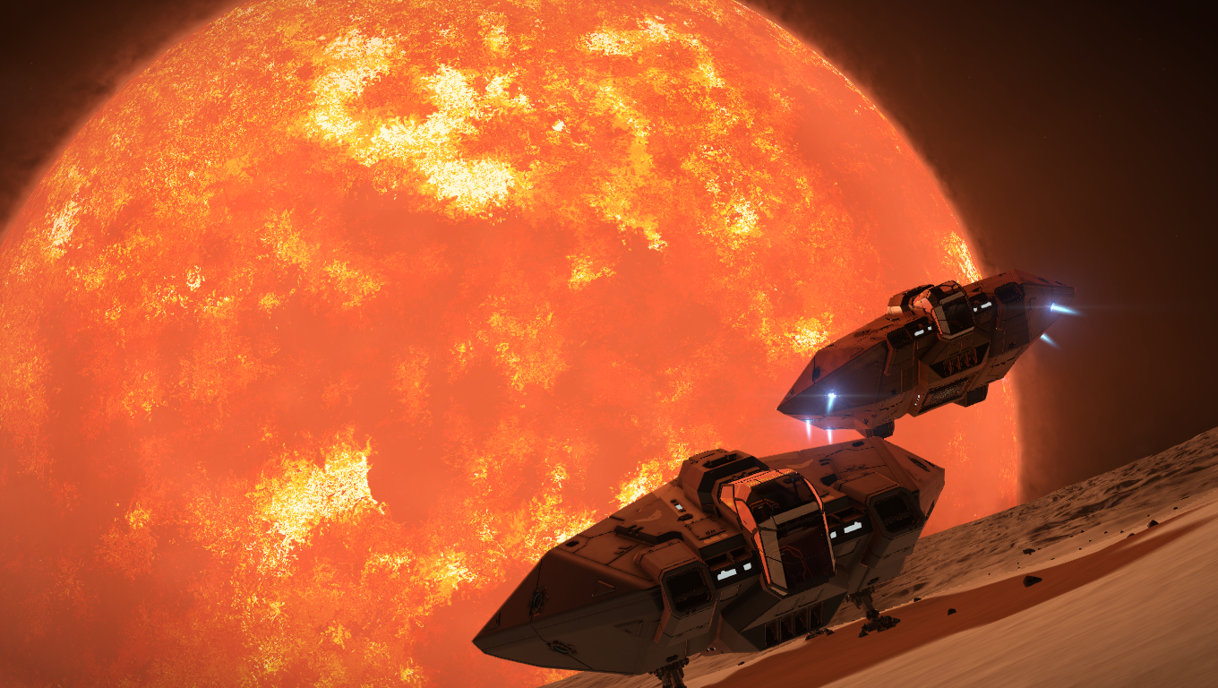 Spaceships near a large star in Elite Dangerous HD Wallpaper