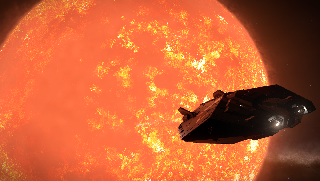 Spaceship near a large, fiery star in Elite Dangerous HD Wallpaper