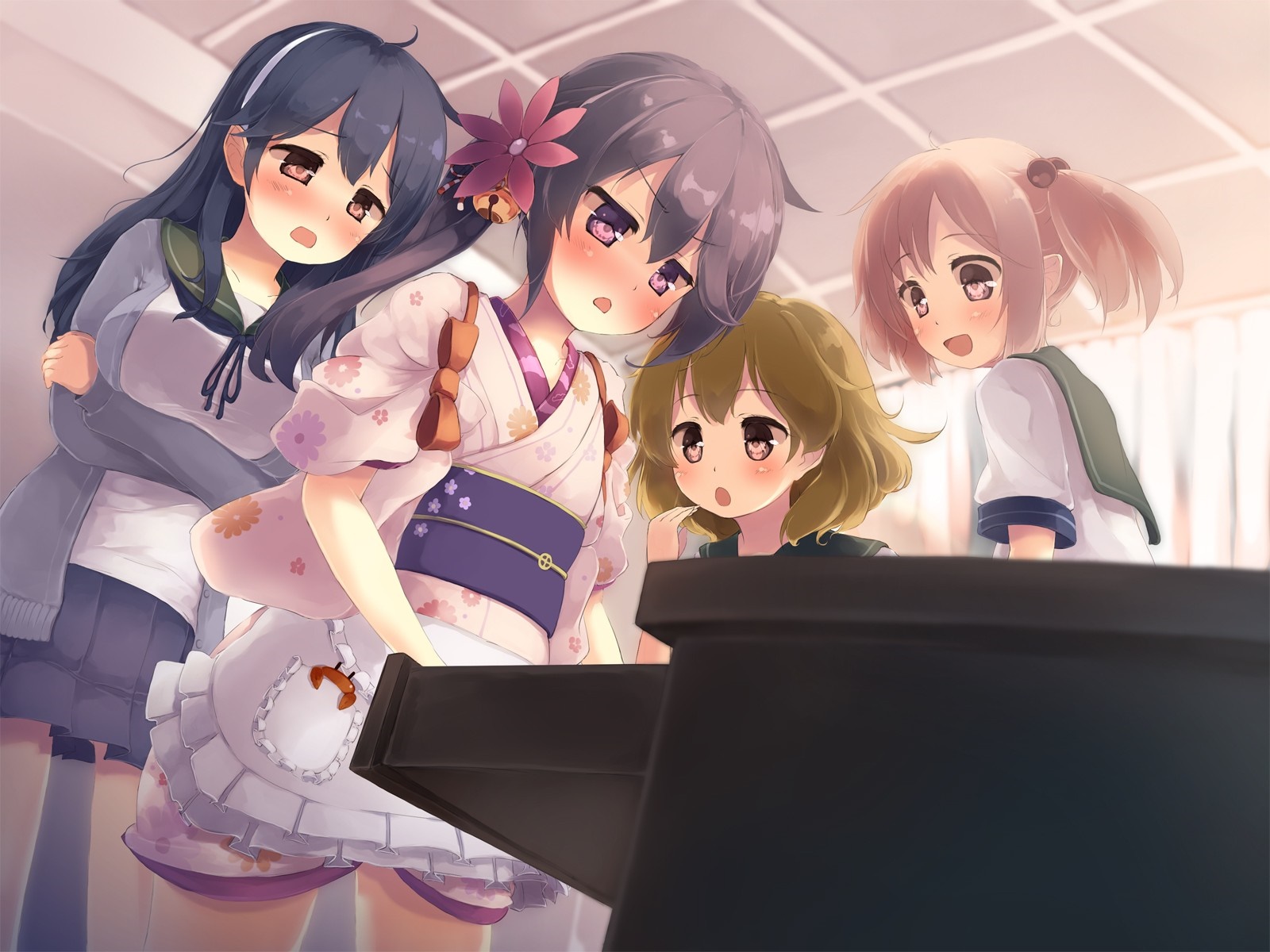 Anime girls from Kantai Collection looking at something HD Wallpaper