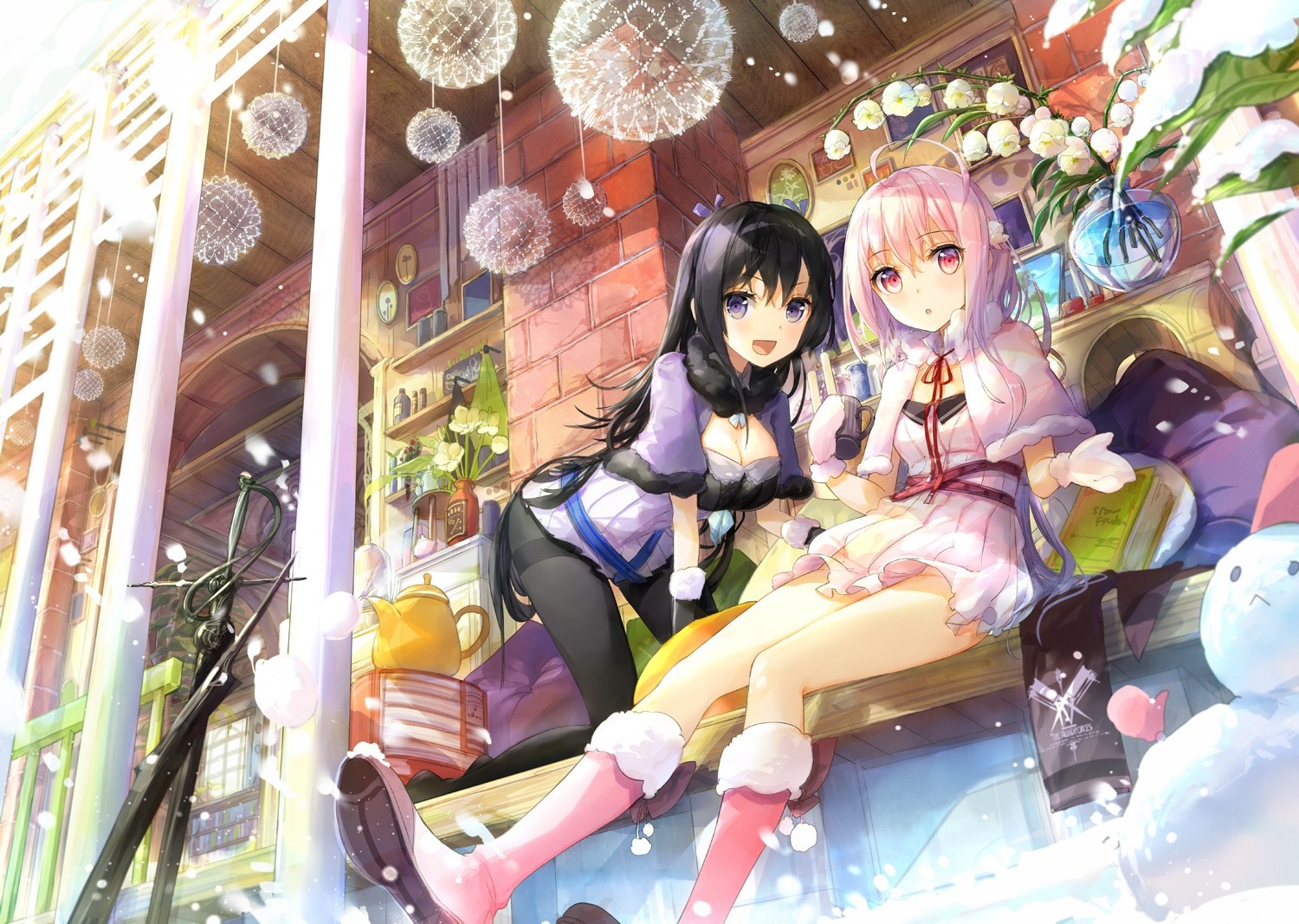 Anime girls in winter setting with snow HD Wallpaper
