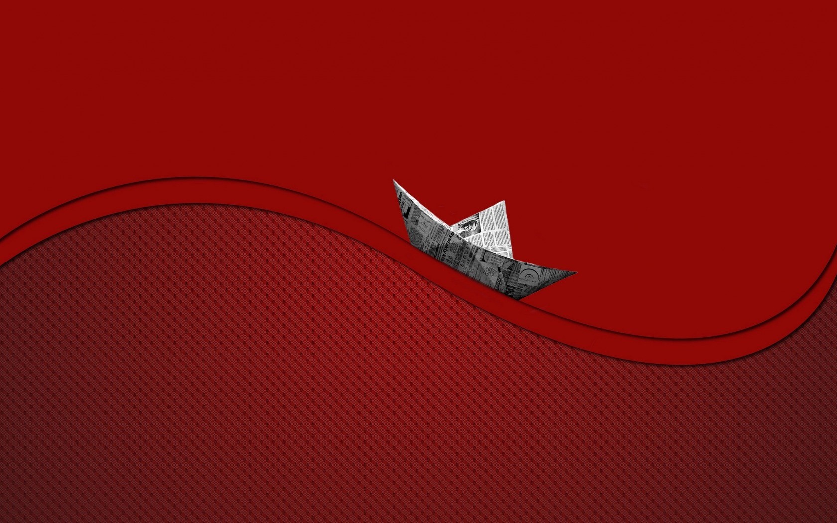 Paper boat on red background HD Wallpaper