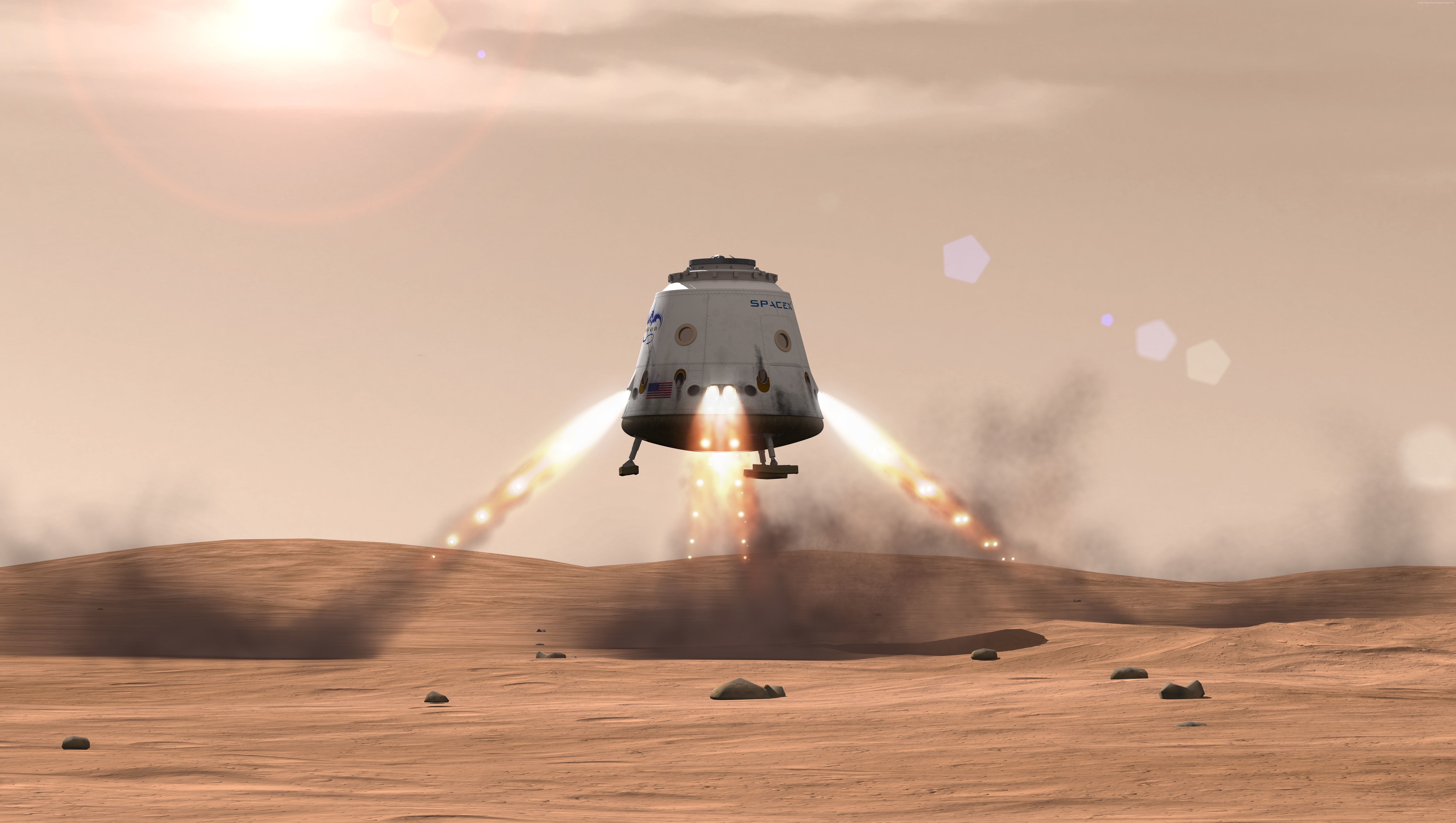 SpaceX Red Dragon landing on Mars HD Wallpaper