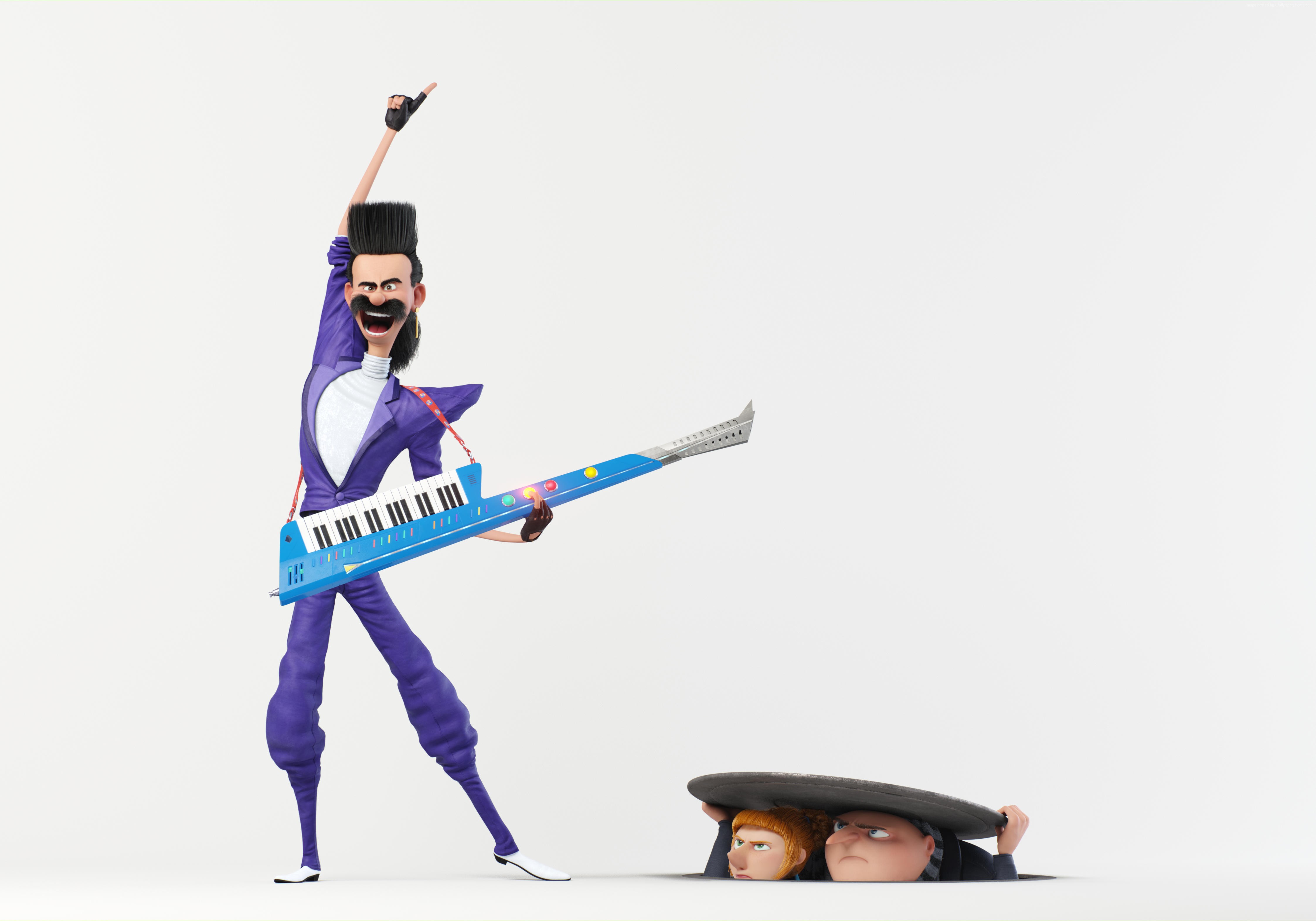 Balthazar Bratt from Despicable Me 3 with two characters hiding HD Wallpaper