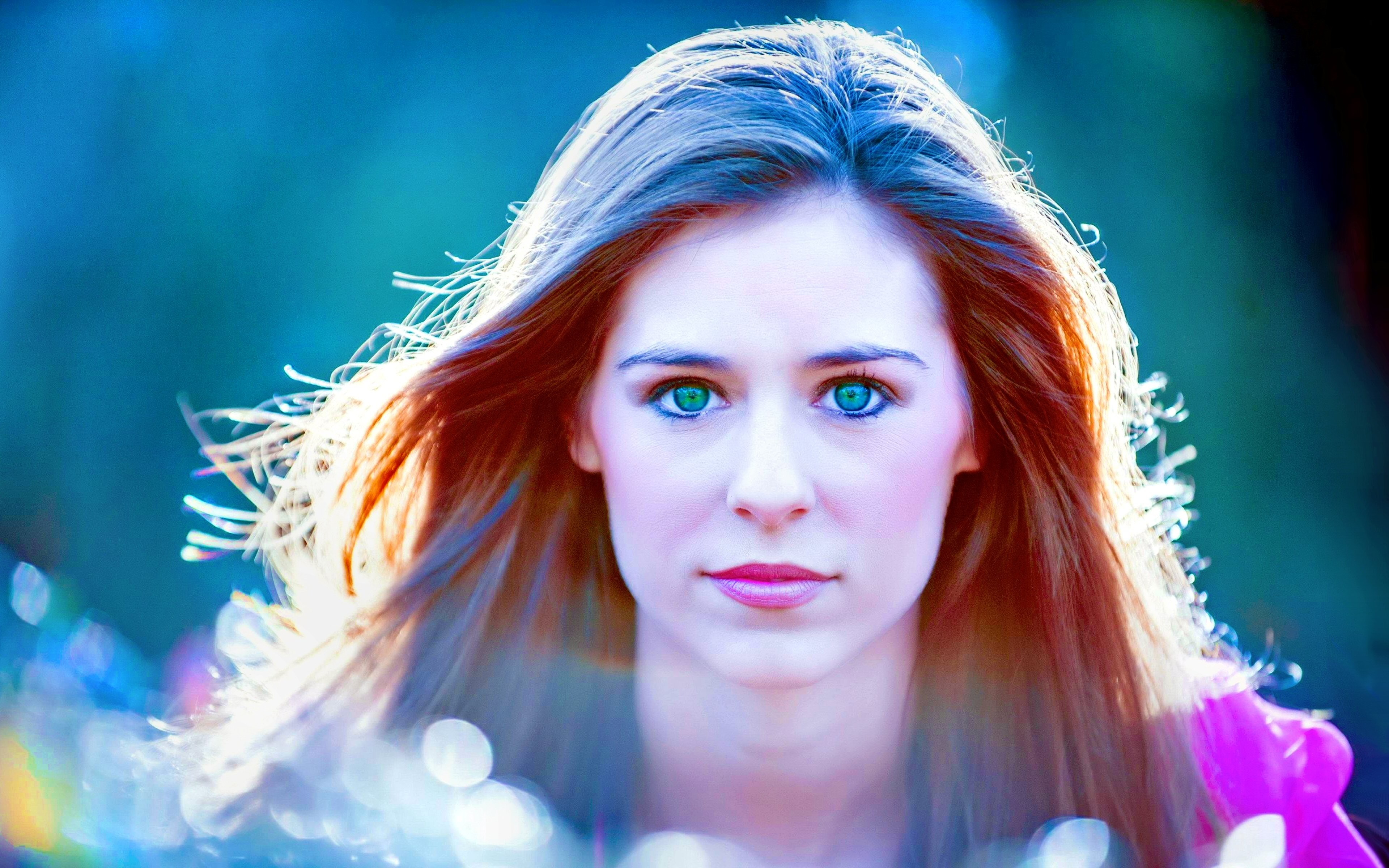 Woman with long red hair and green eyes HD Wallpaper