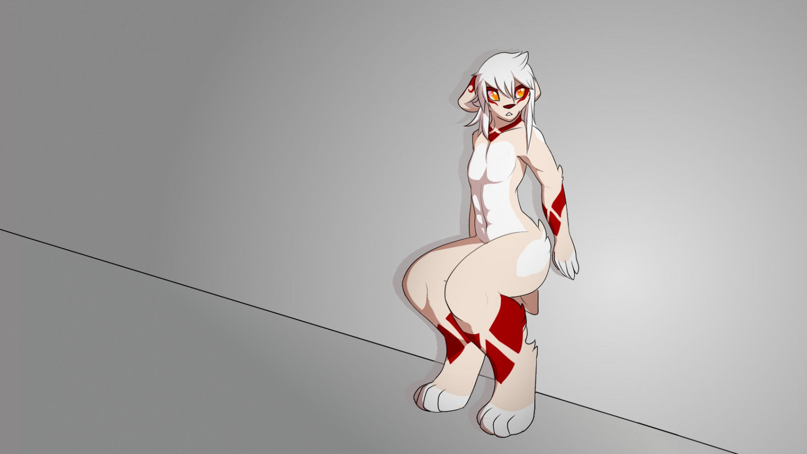 Furry character with white hair and red markings HD Wallpaper
