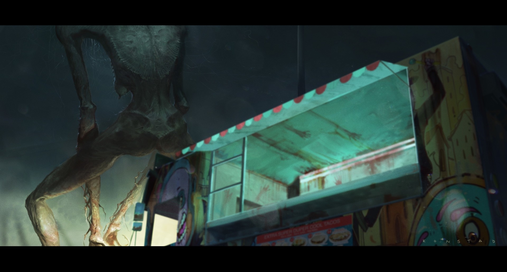 Creature and abandoned food truck HD Wallpaper