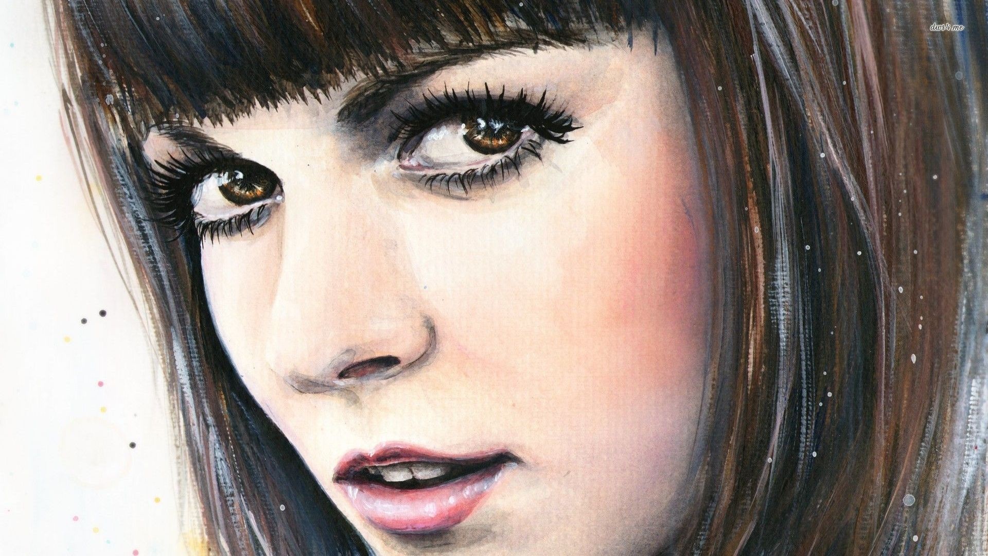 Close up painting of a woman's face with brown hair HD Wallpaper