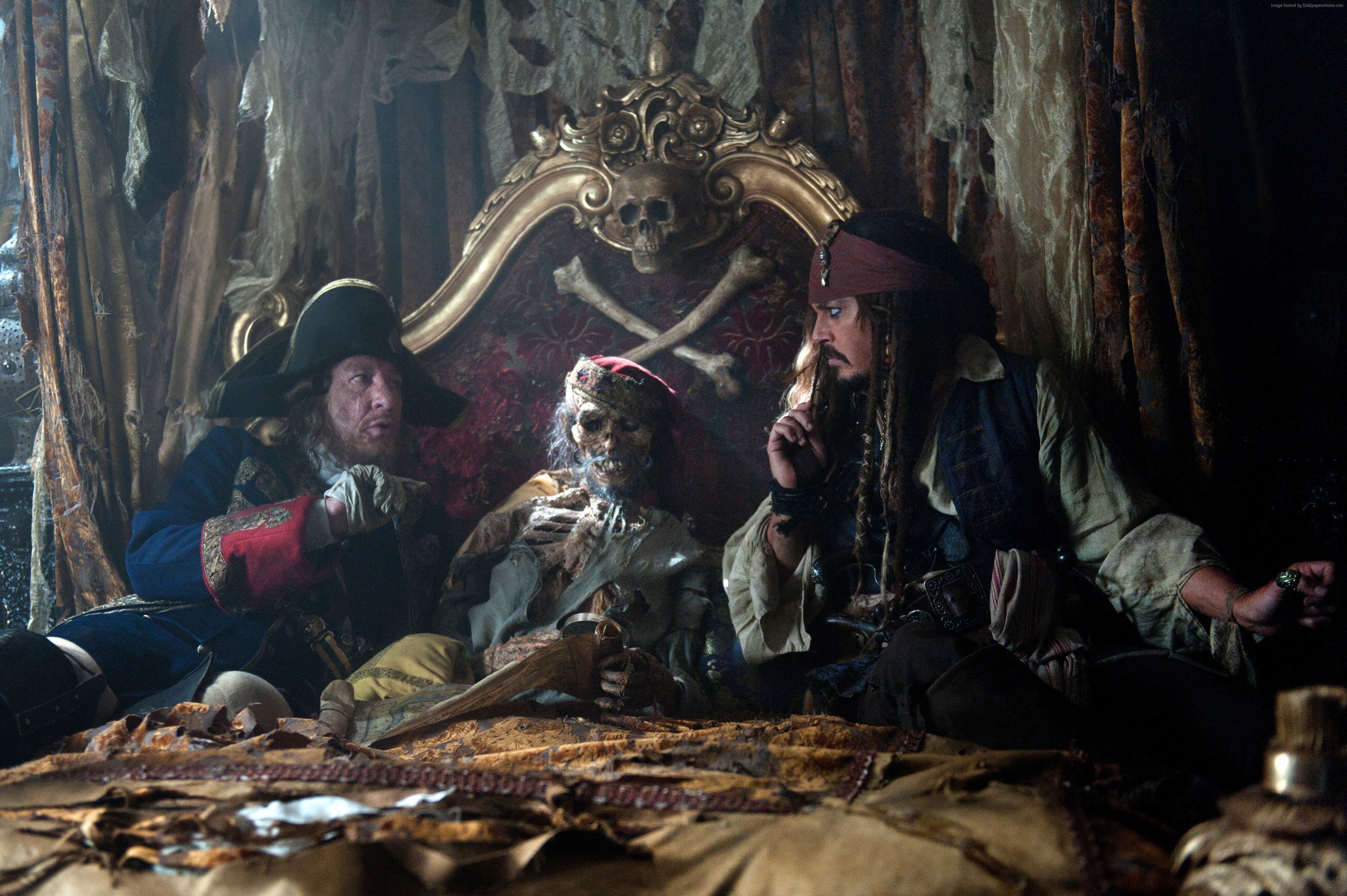 Captain Jack Sparrow and two others in a room HD Wallpaper