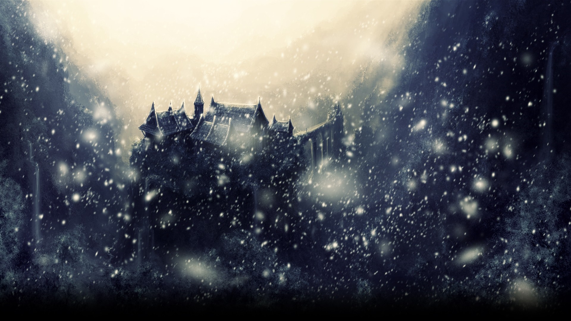 Castle in a snowstorm HD Wallpaper