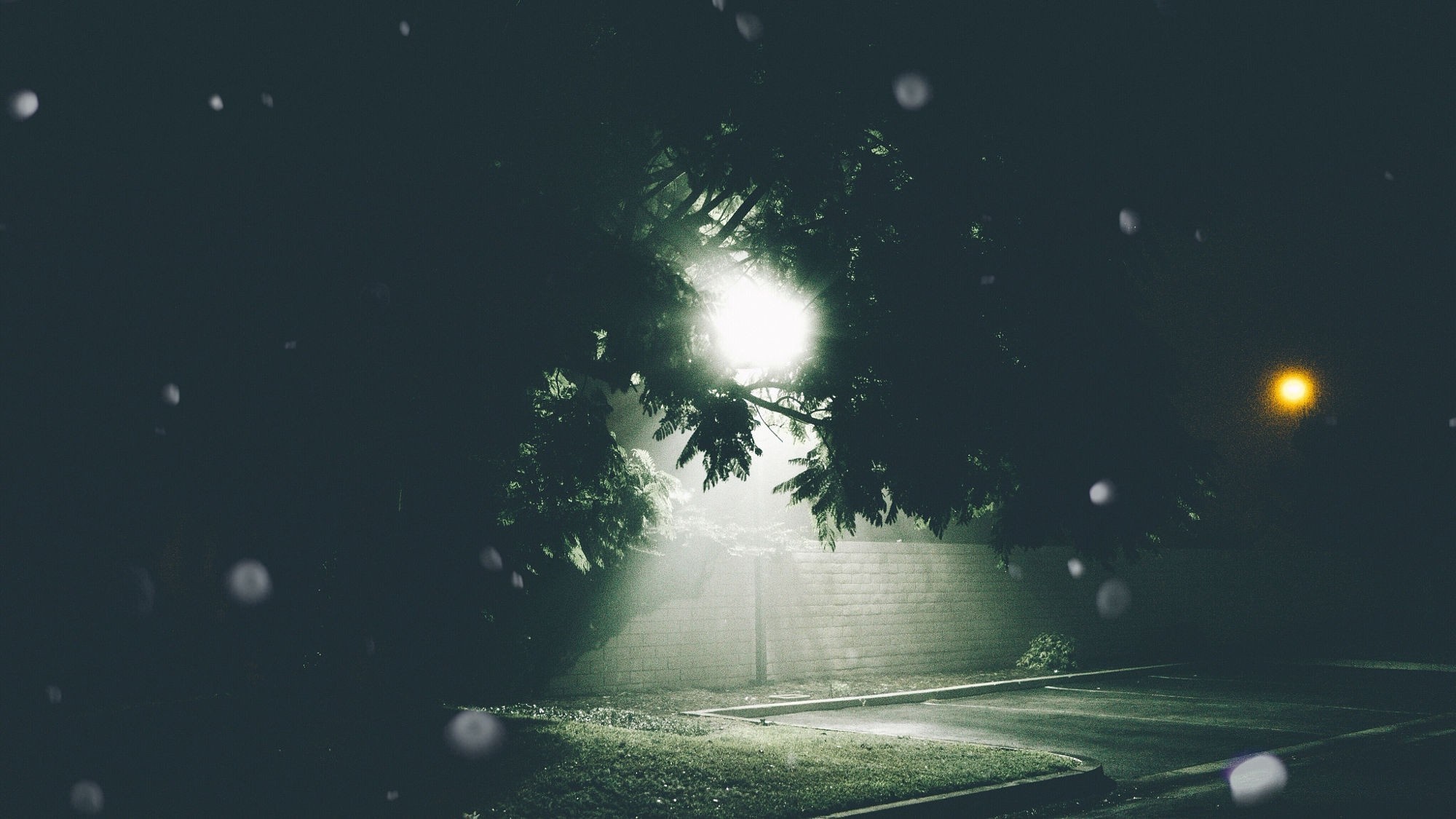 Street light illuminates a parking lot at night HD Wallpaper