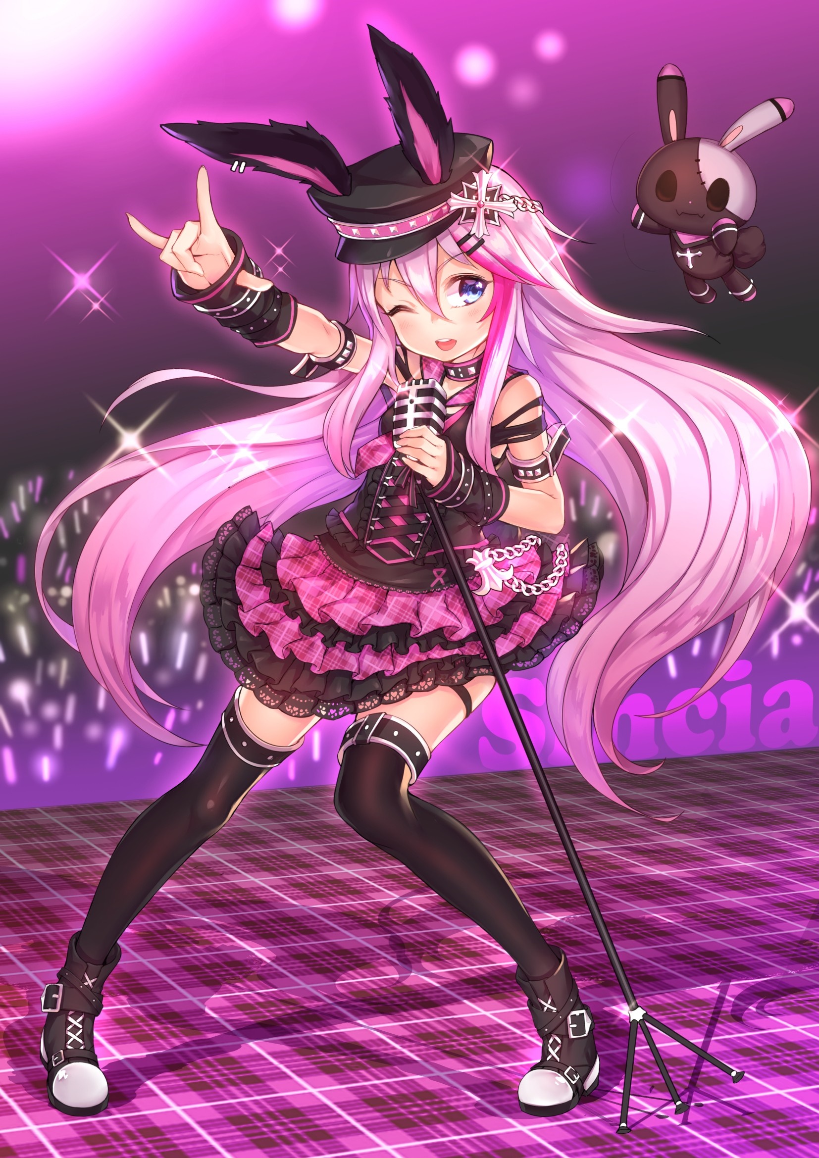 Anime girl with pink hair singing on stage HD Wallpaper