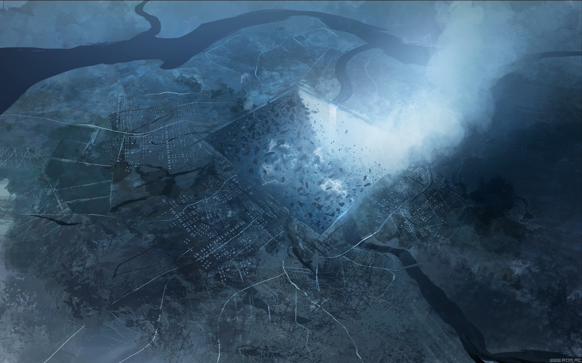 Aerial view of a futuristic city in ice HD Wallpaper