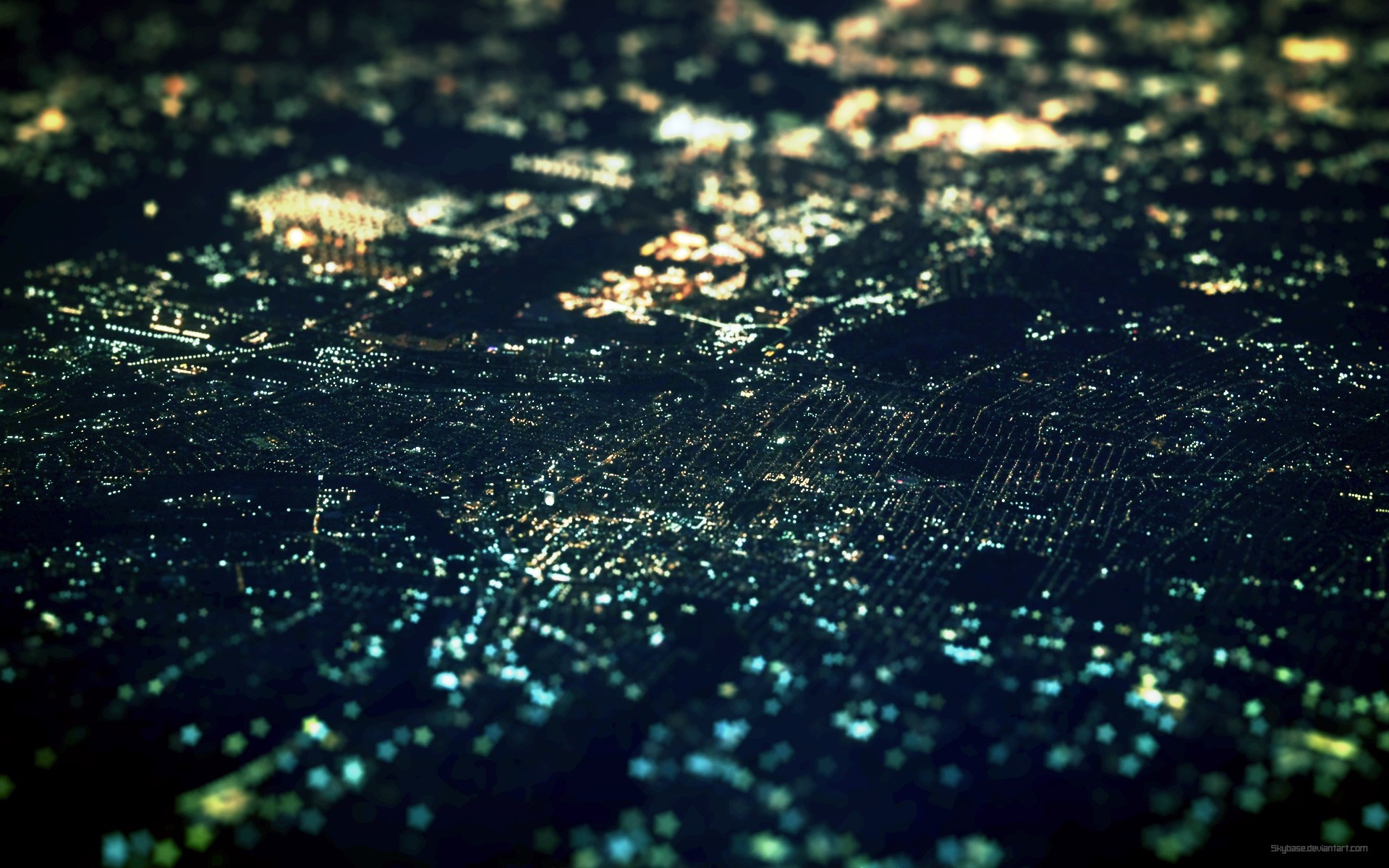 Aerial view of city lights at night HD Wallpaper