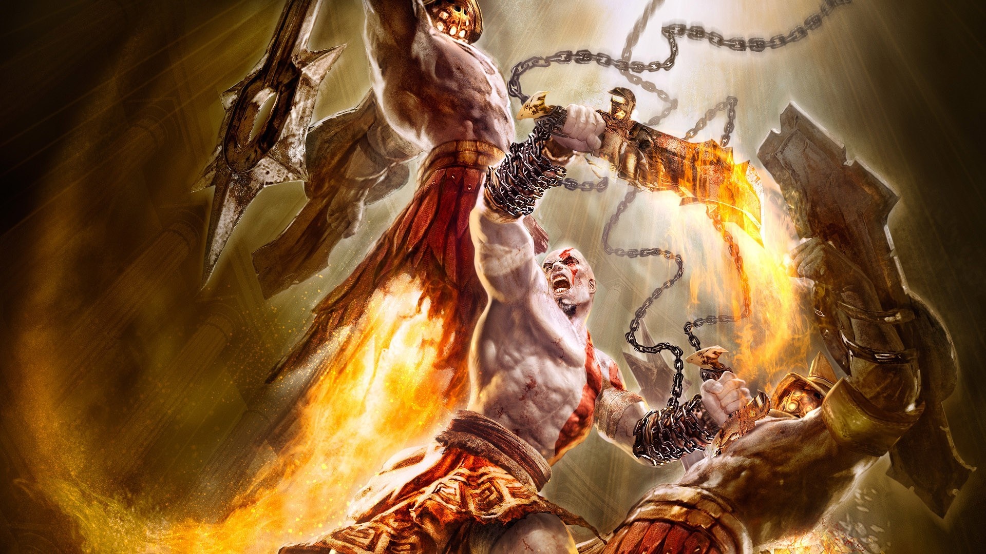 Kratos from God of War fighting monsters HD Wallpaper