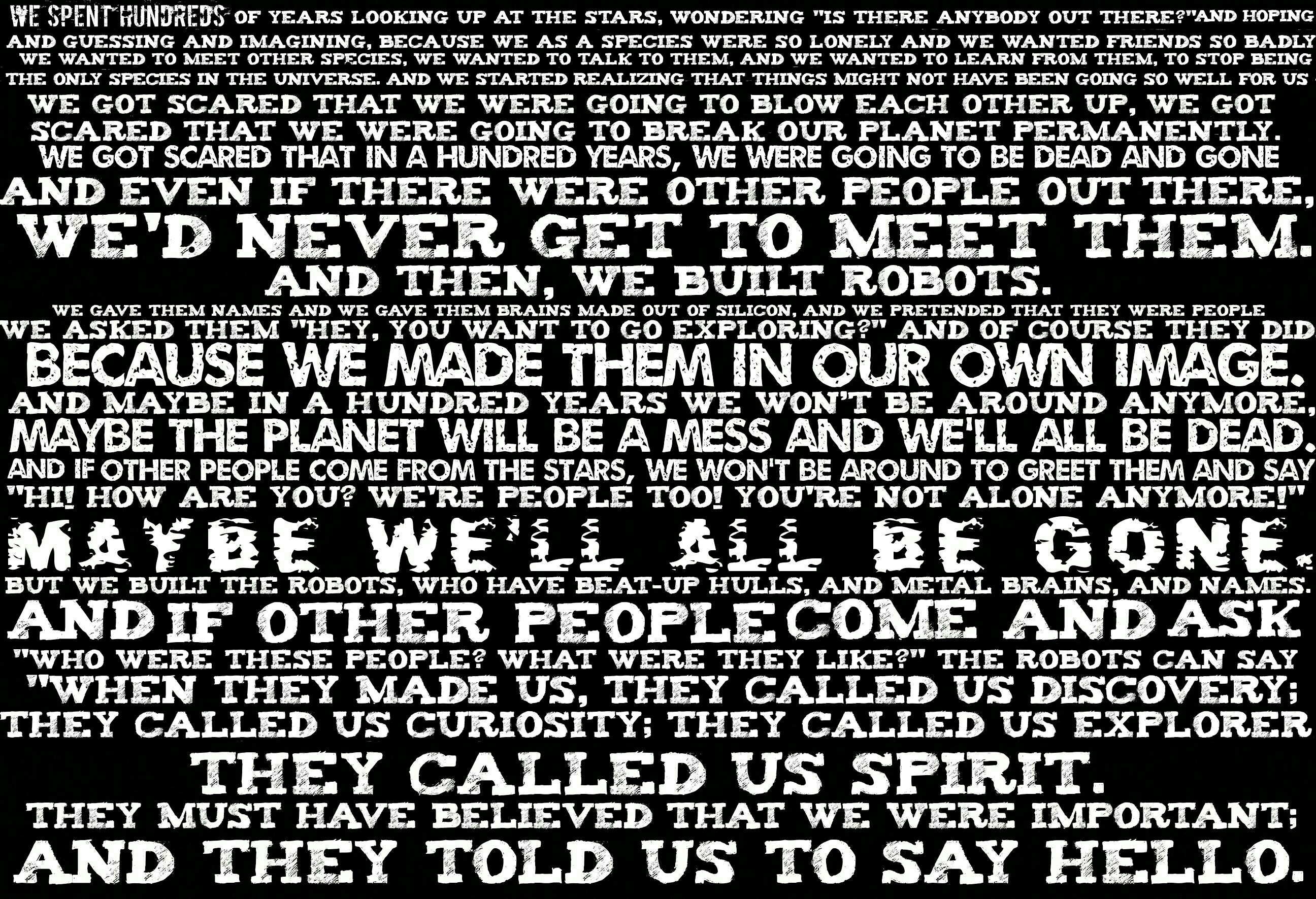 Text about space exploration and robots HD Wallpaper