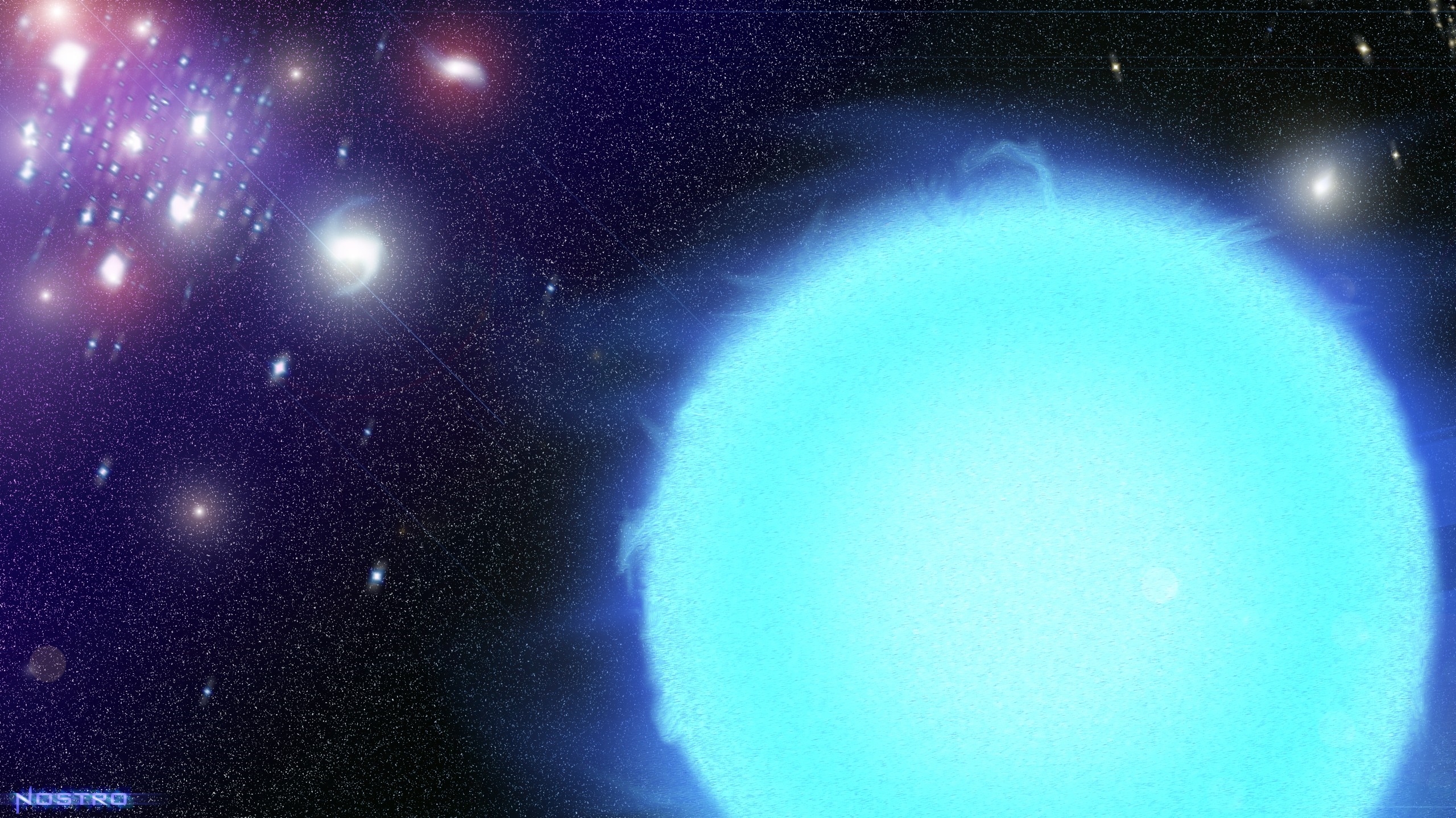 Bright blue star in outer space with distant stars HD Wallpaper