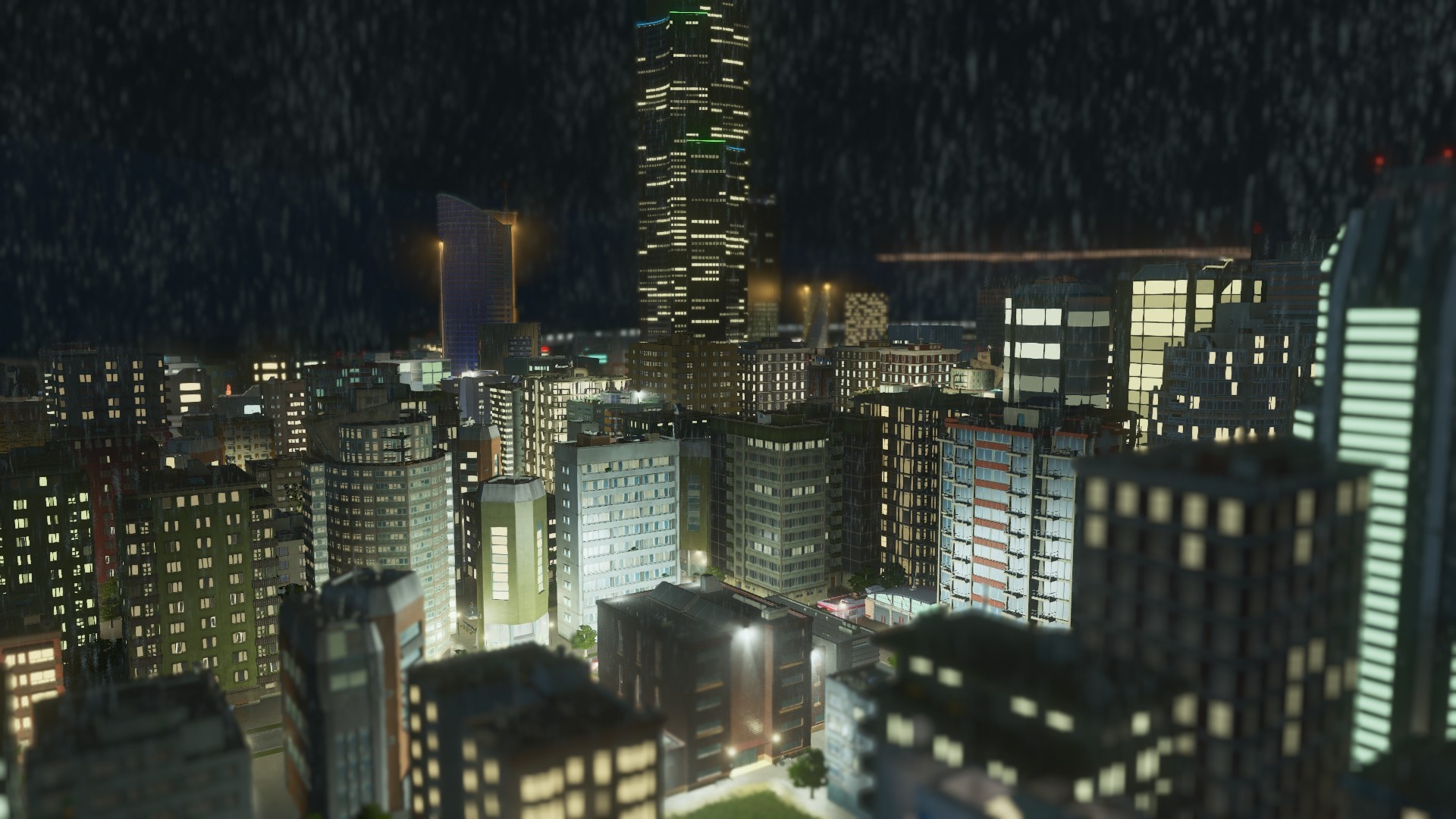 Cityscape at night with skyscrapers and lights HD Wallpaper