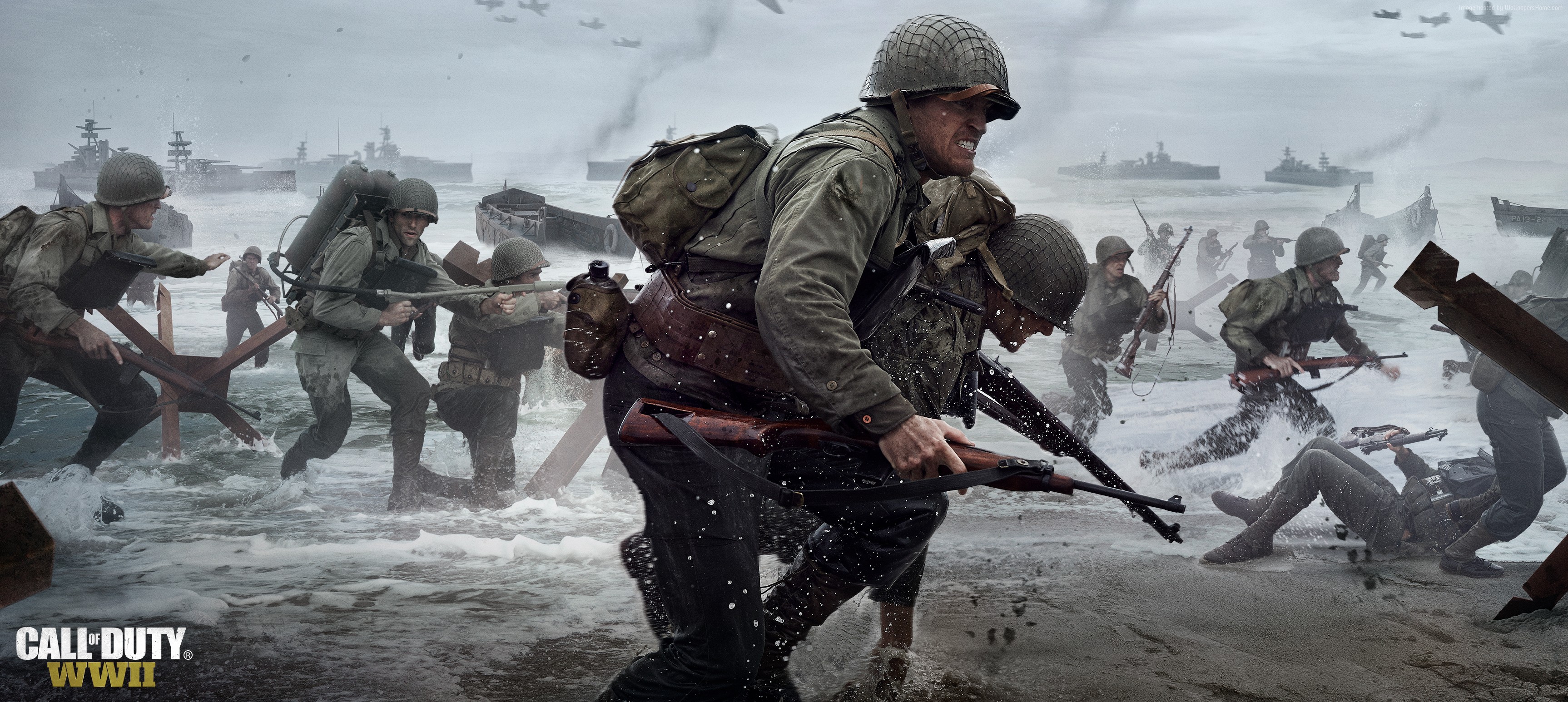 Call of Duty: WW2 soldiers landing on a beach HD Wallpaper