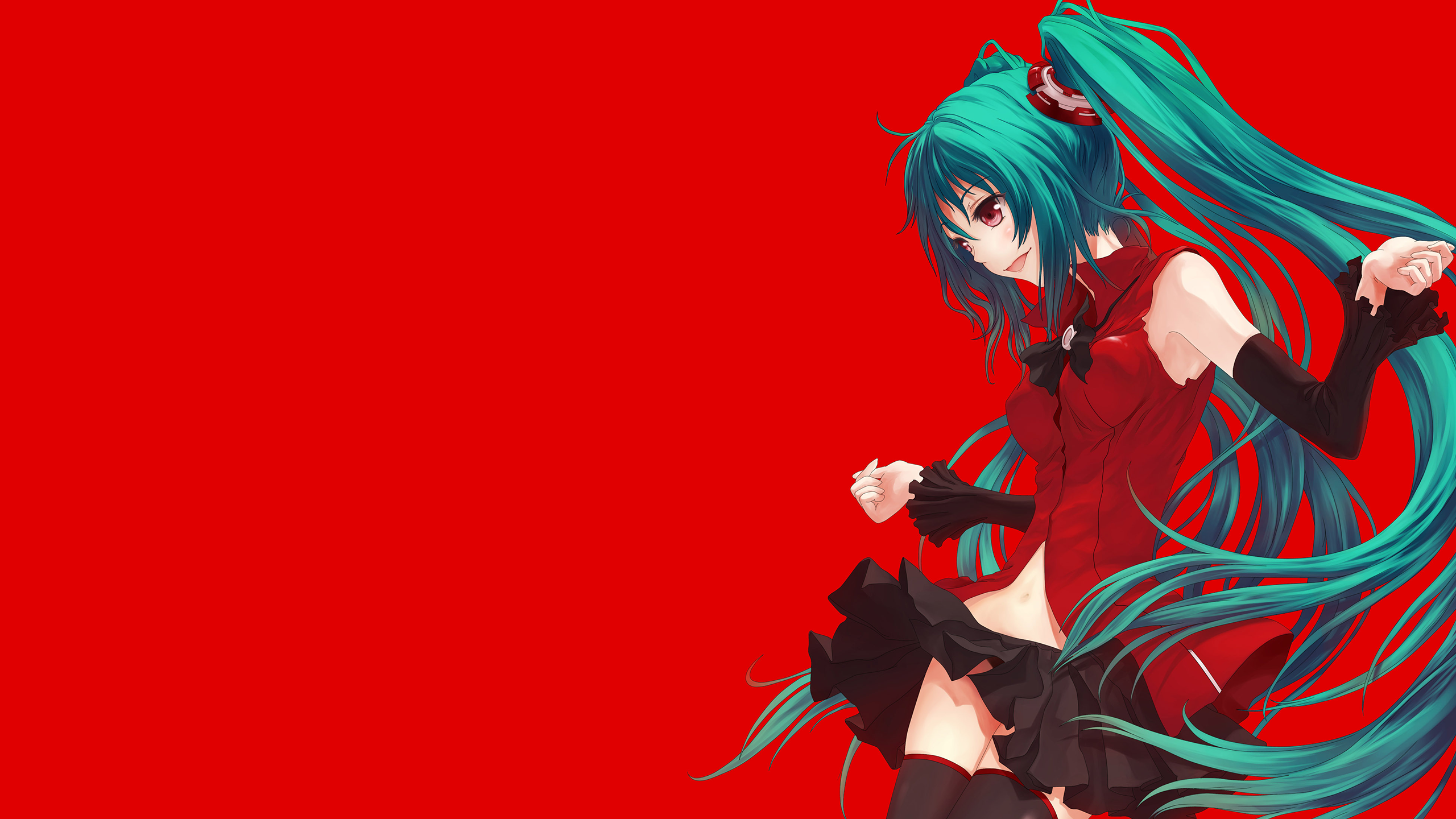 Hatsune Miku from Vocaloid in a red outfit HD Wallpaper