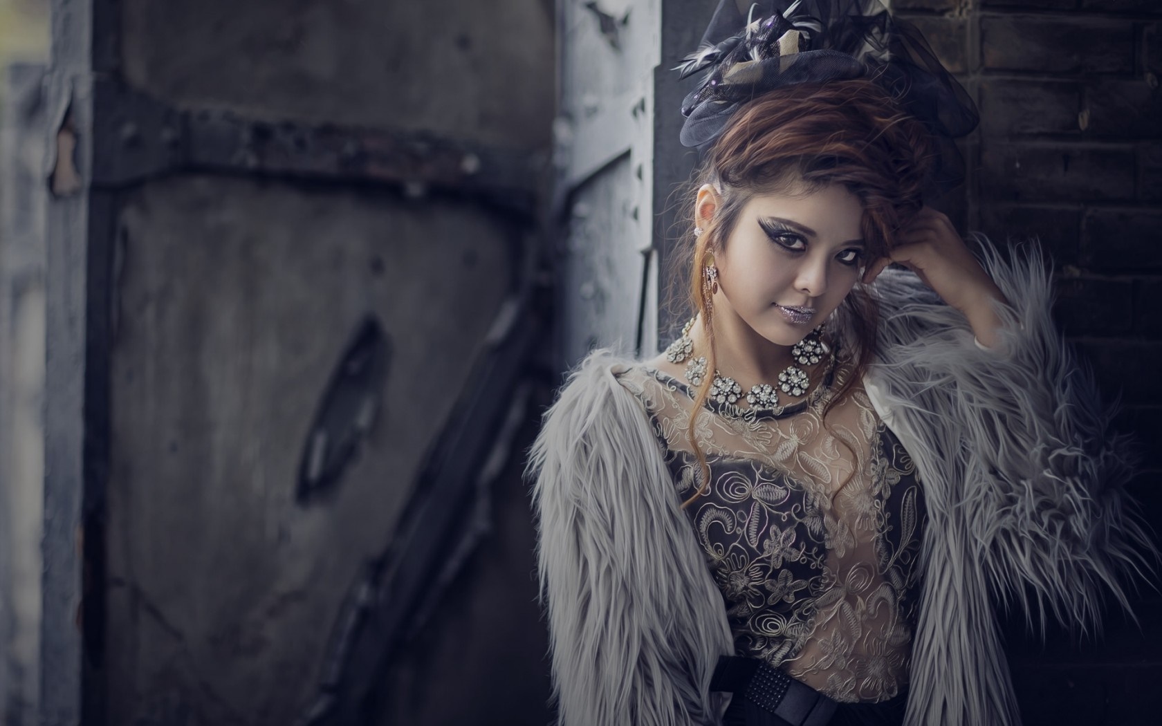Woman in elaborate costume and makeup HD Wallpaper