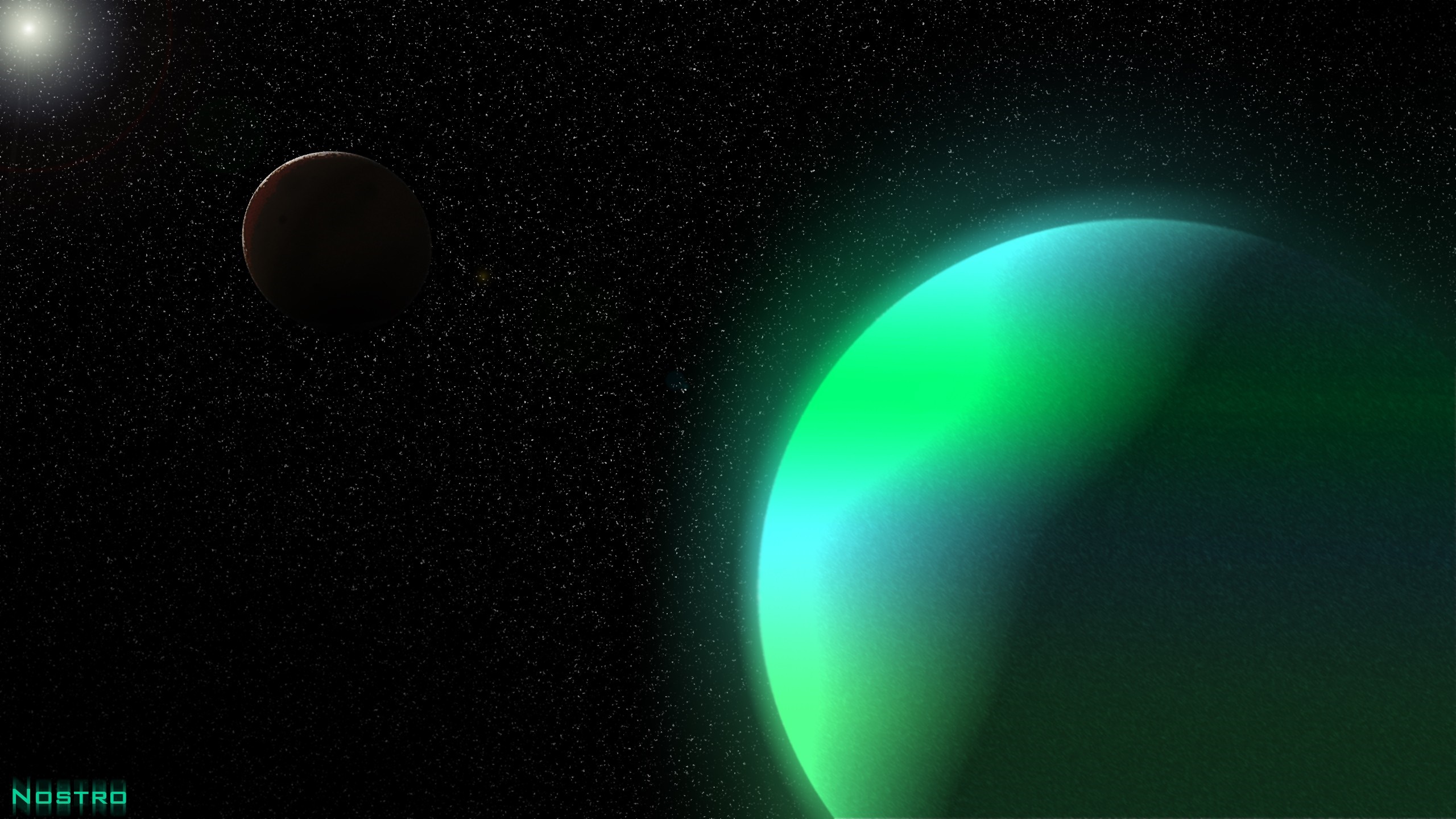 Planet and moon in outer space with stars HD Wallpaper