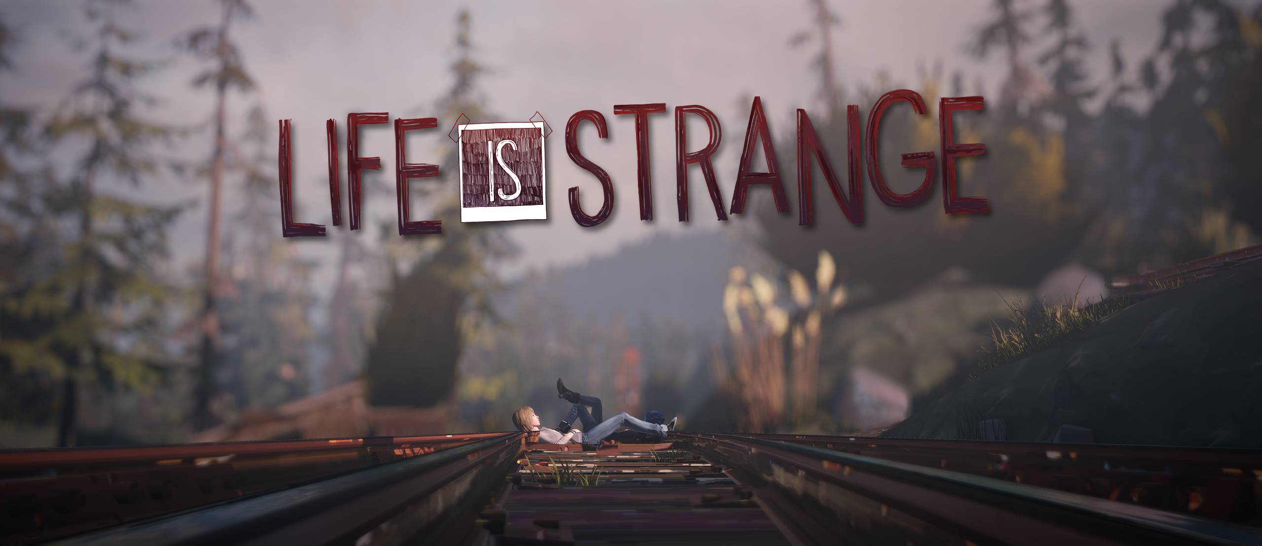 Life Is Strange title screen with characters on train tracks HD Wallpaper