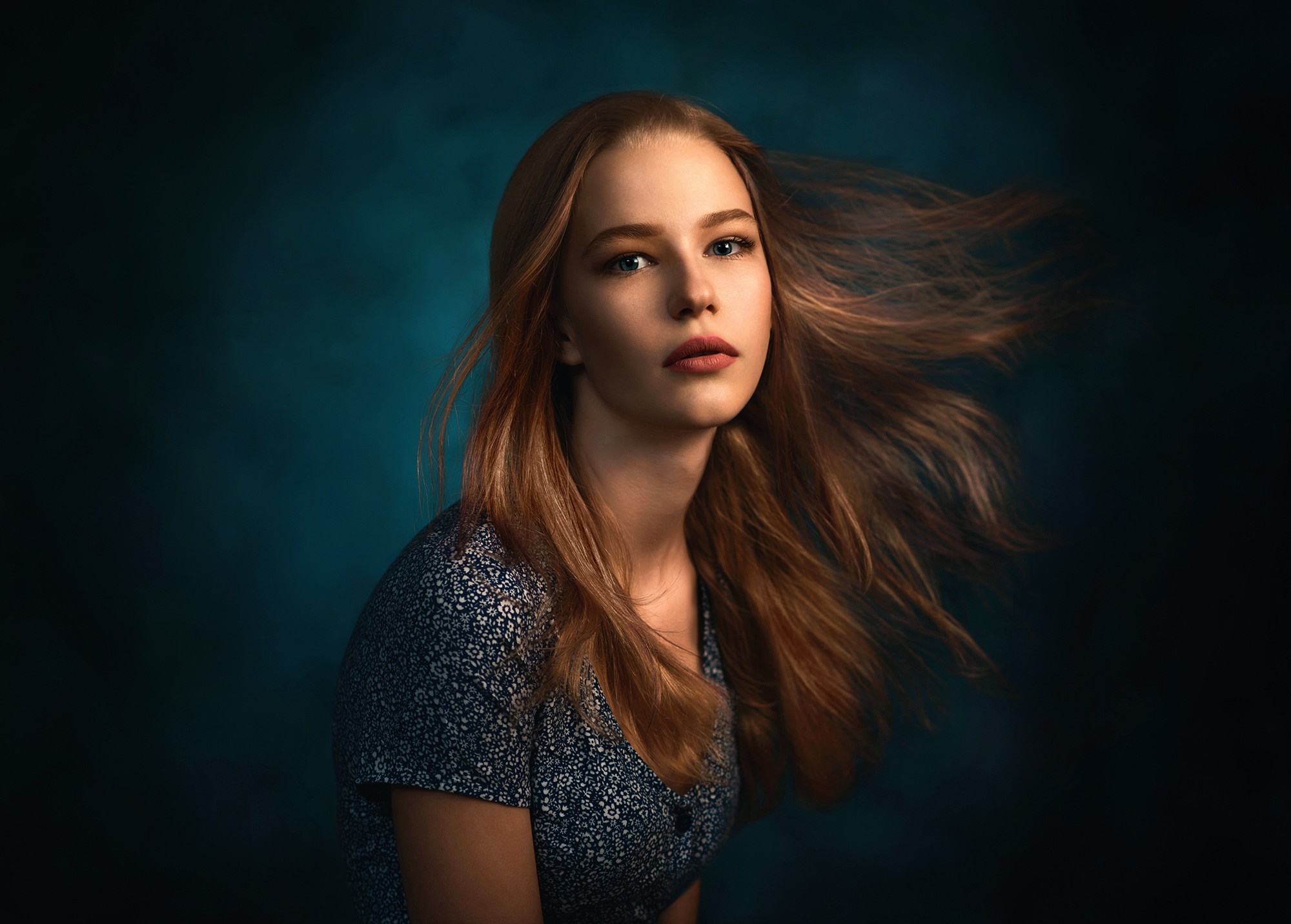 Portrait of a young woman with long brown hair HD Wallpaper