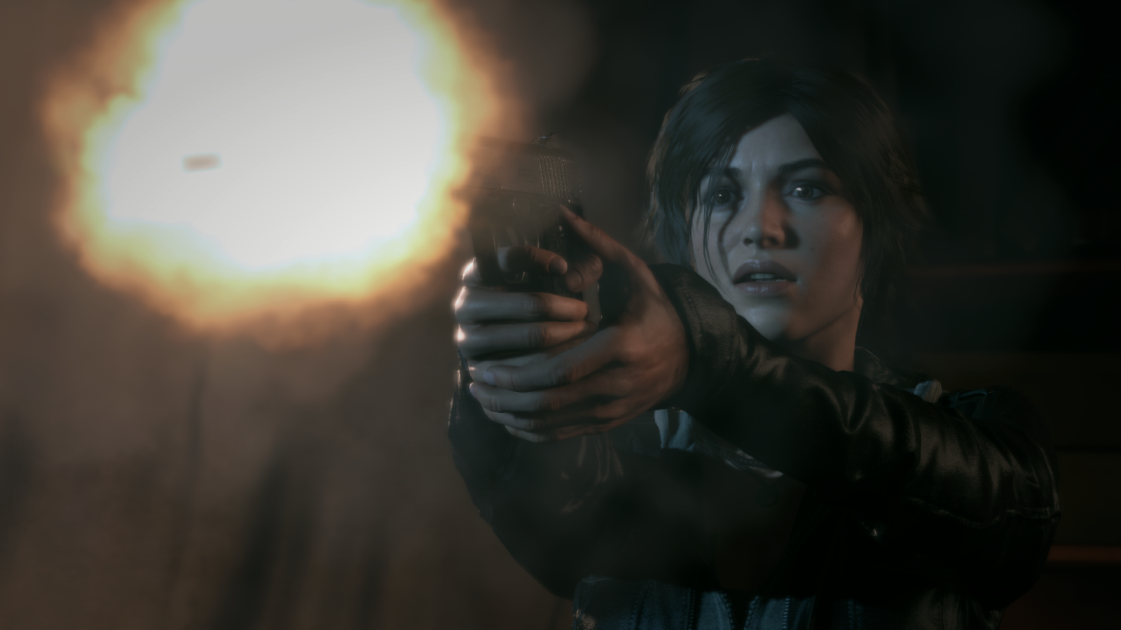 Lara Croft firing a gun in Rise of the Tomb Raider HD Wallpaper