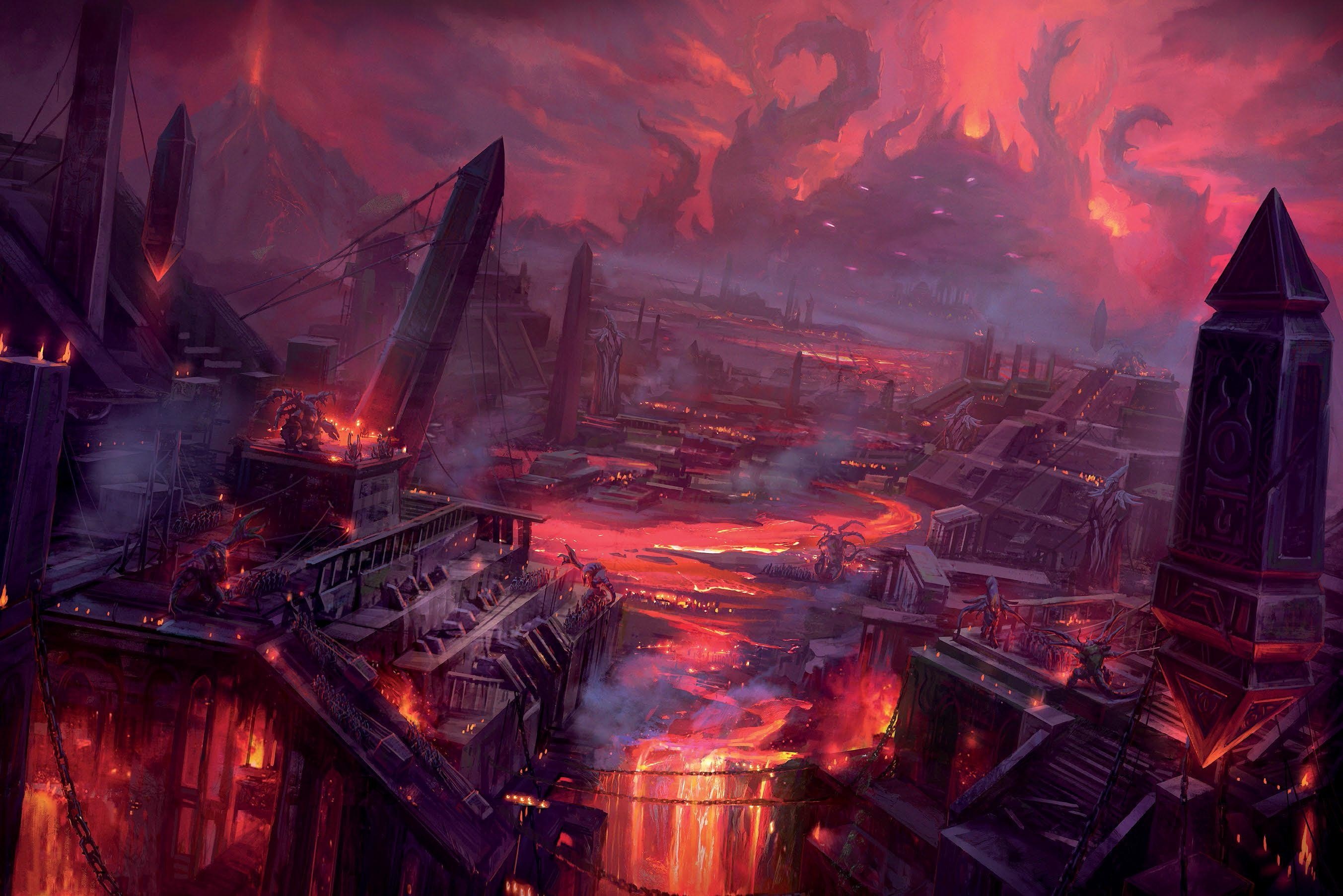 World of Warcraft screenshot of a volcanic hellscape HD Wallpaper