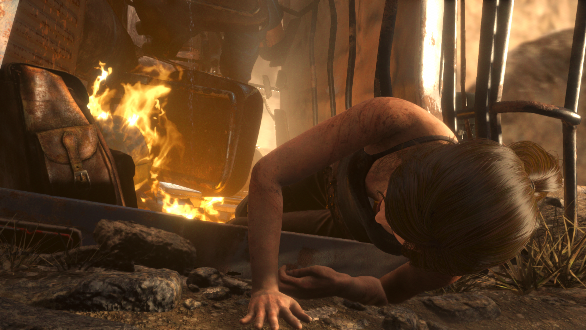 Lara Croft from Tomb Raider in a fire HD Wallpaper