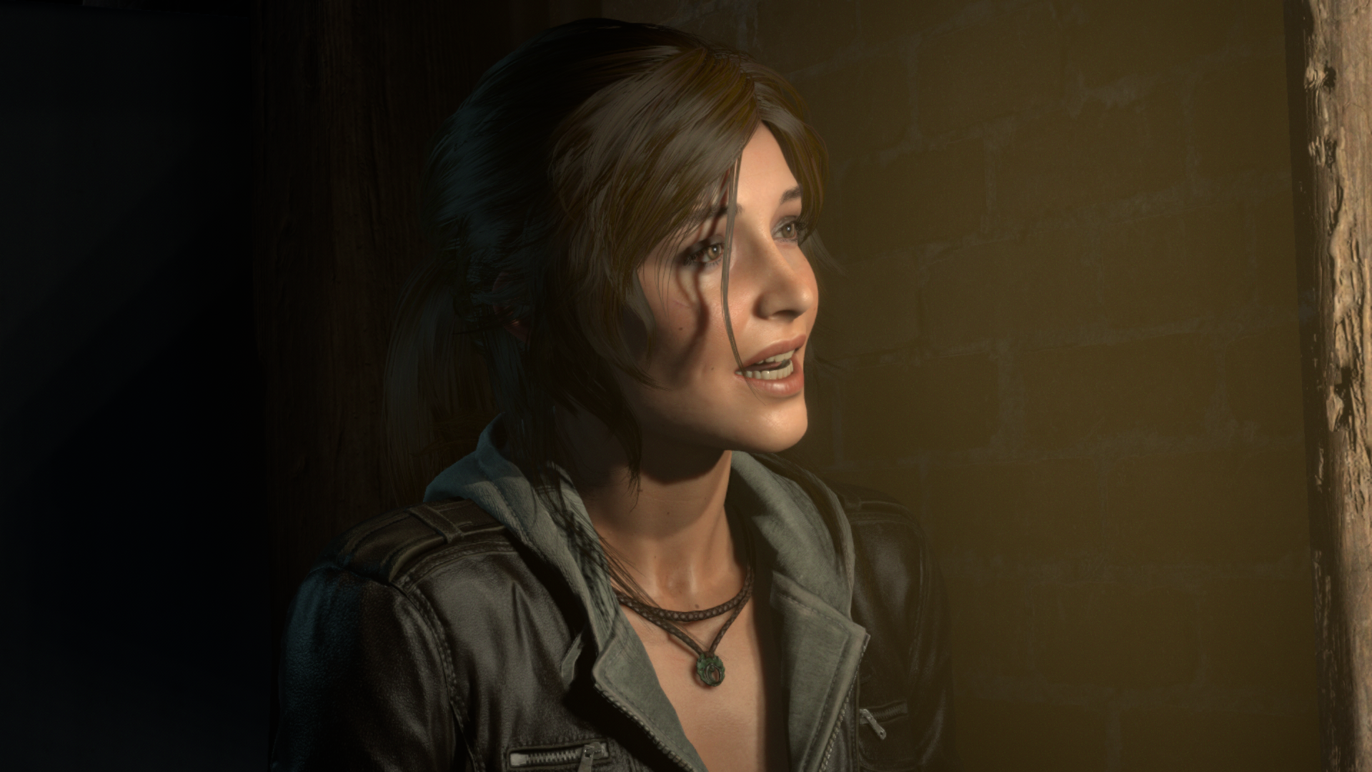 Lara Croft from Tomb Raider in a dark room HD Wallpaper