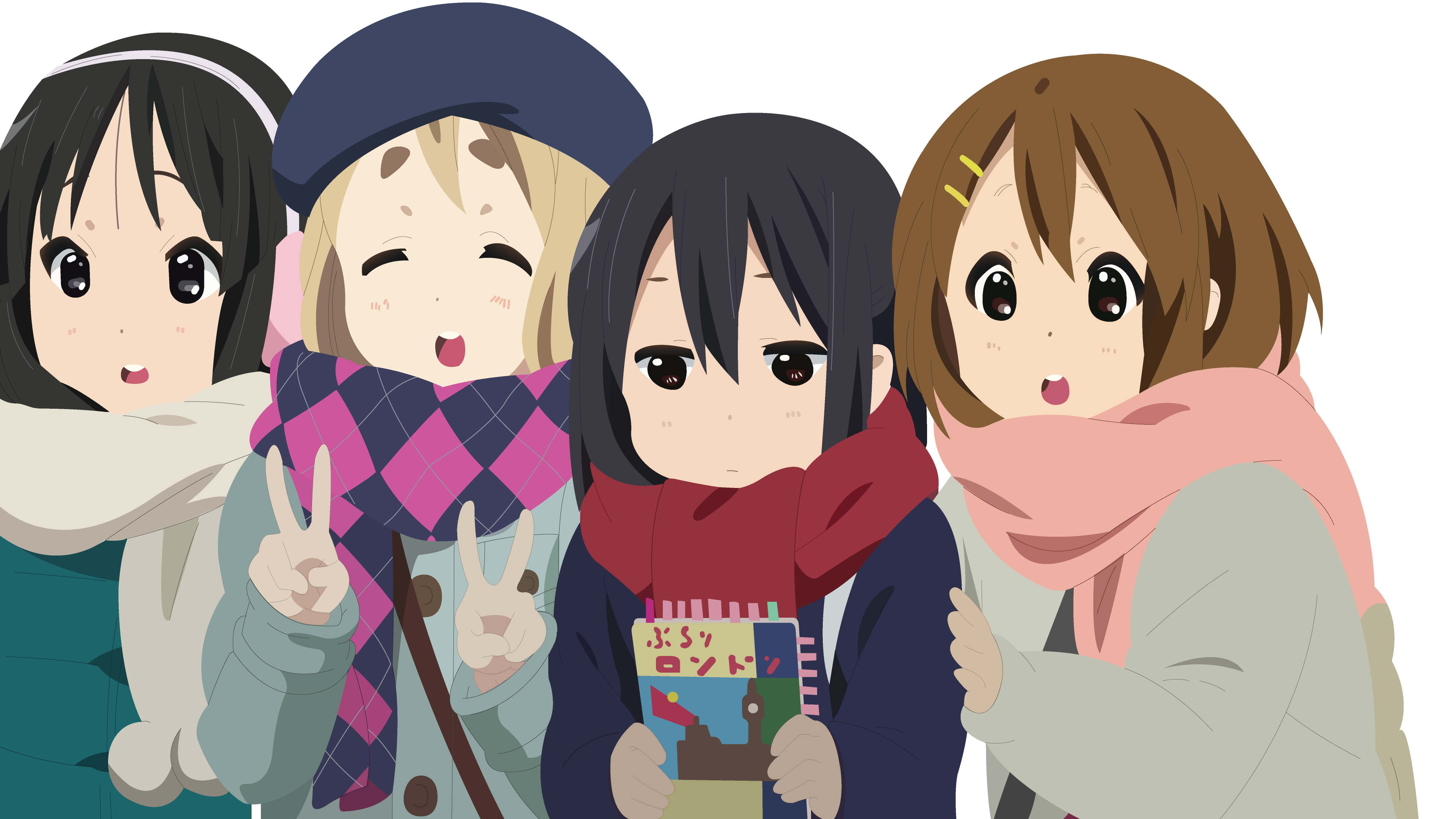 Anime girls from K-On! wearing scarves HD Wallpaper