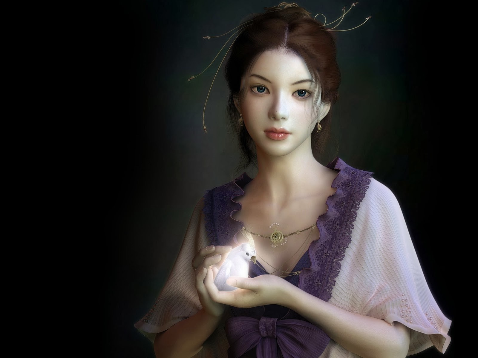 Fantasy art of a woman holding a glowing creature HD Wallpaper