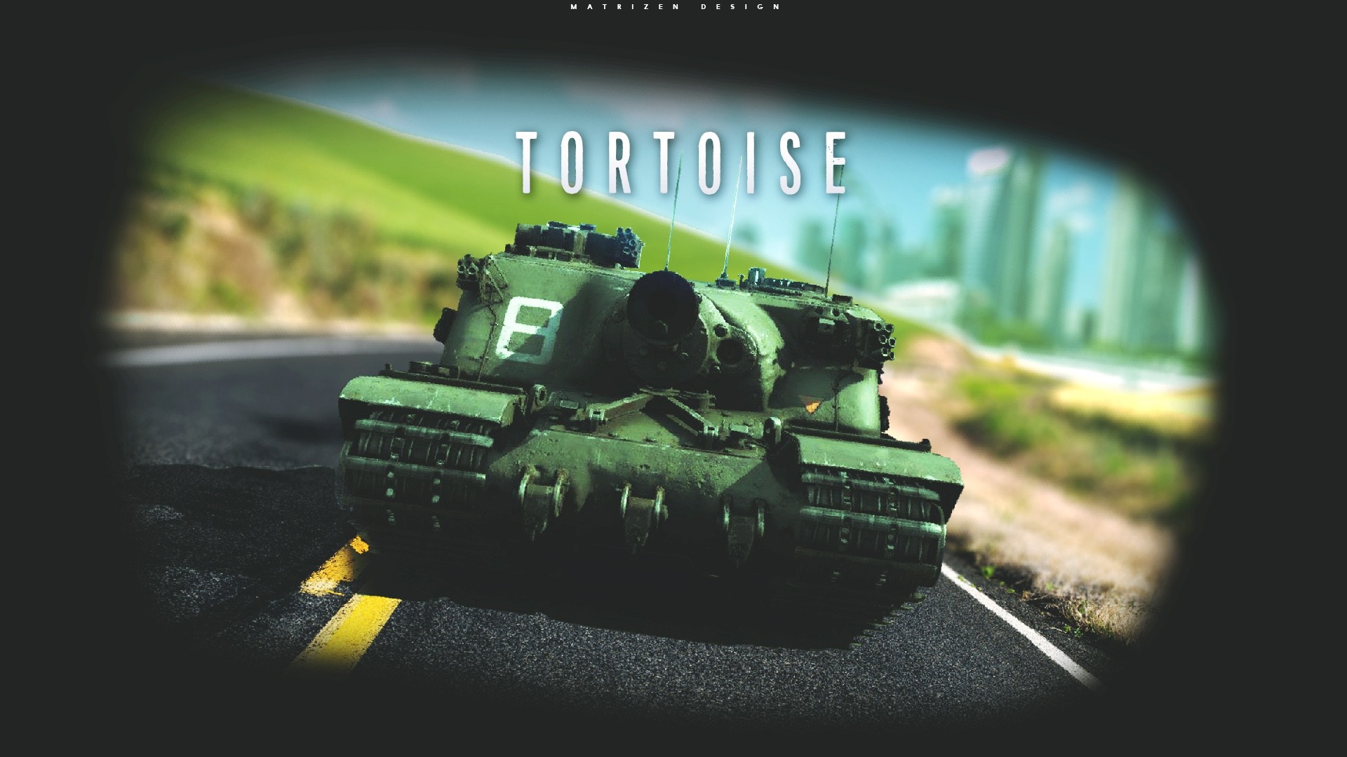 Tortoise Tank on a Road with Cityscape HD Wallpaper