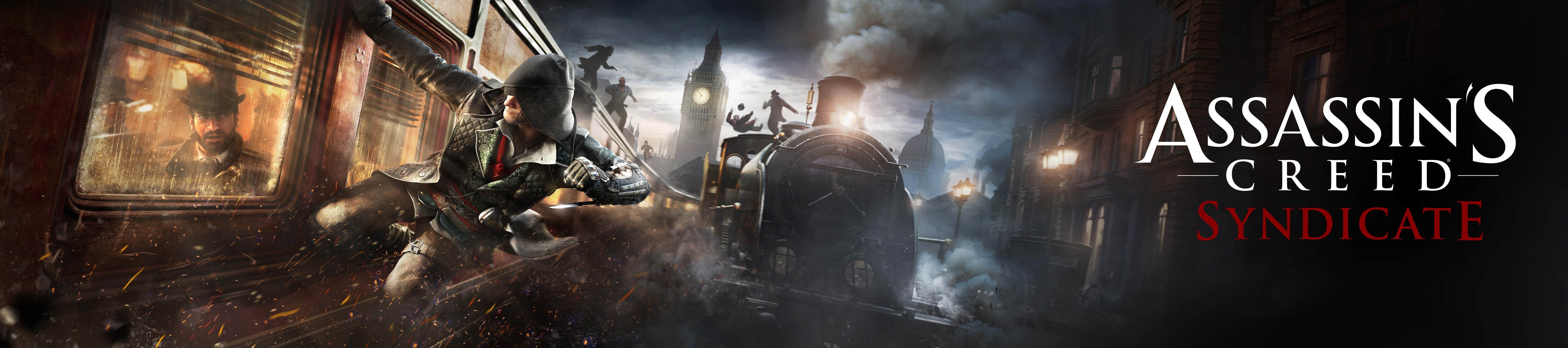 Assassin's Creed Syndicate artwork with trains and London skyline HD Wallpaper