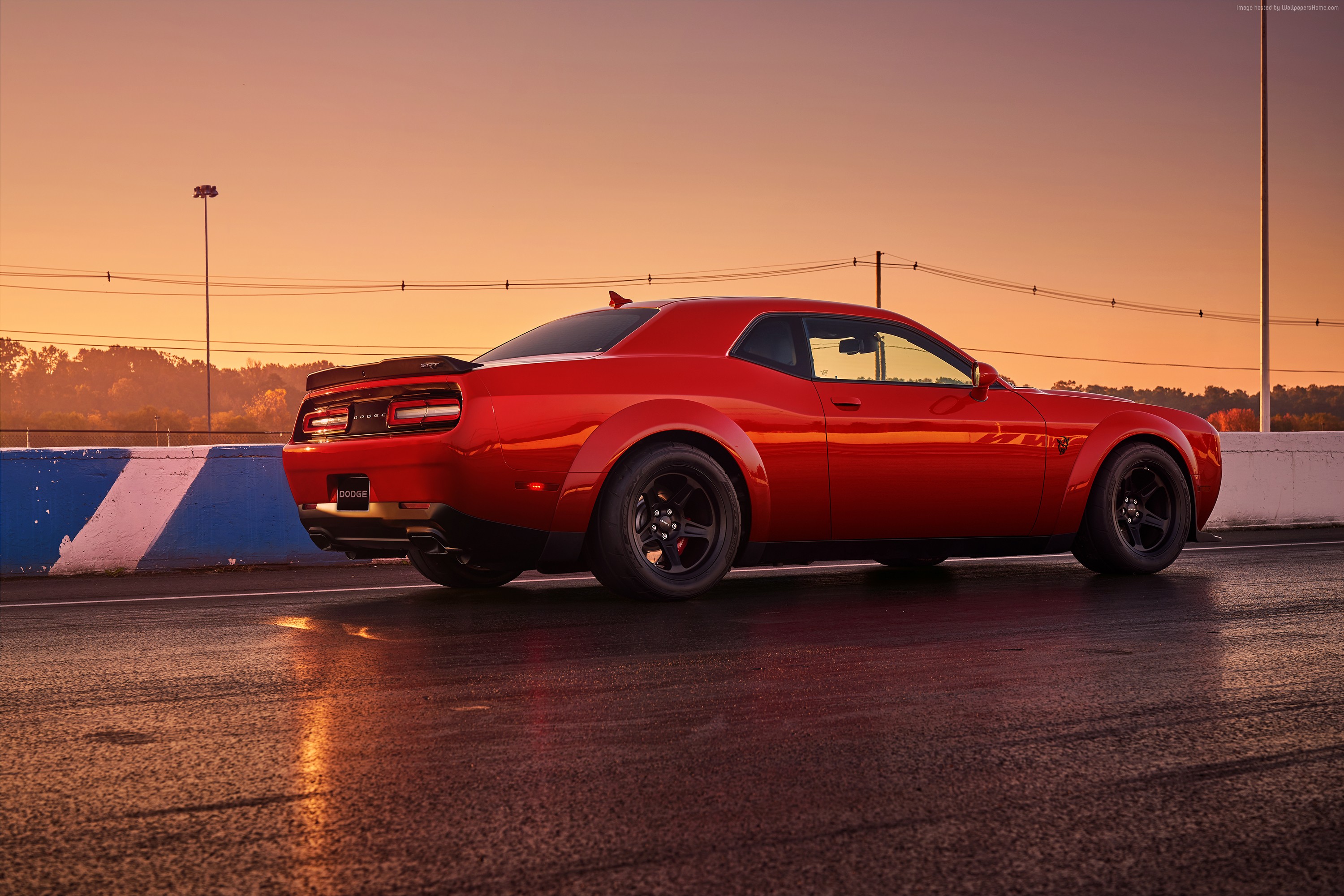 Red Dodge Challenger SRT Demon on a track HD Wallpaper