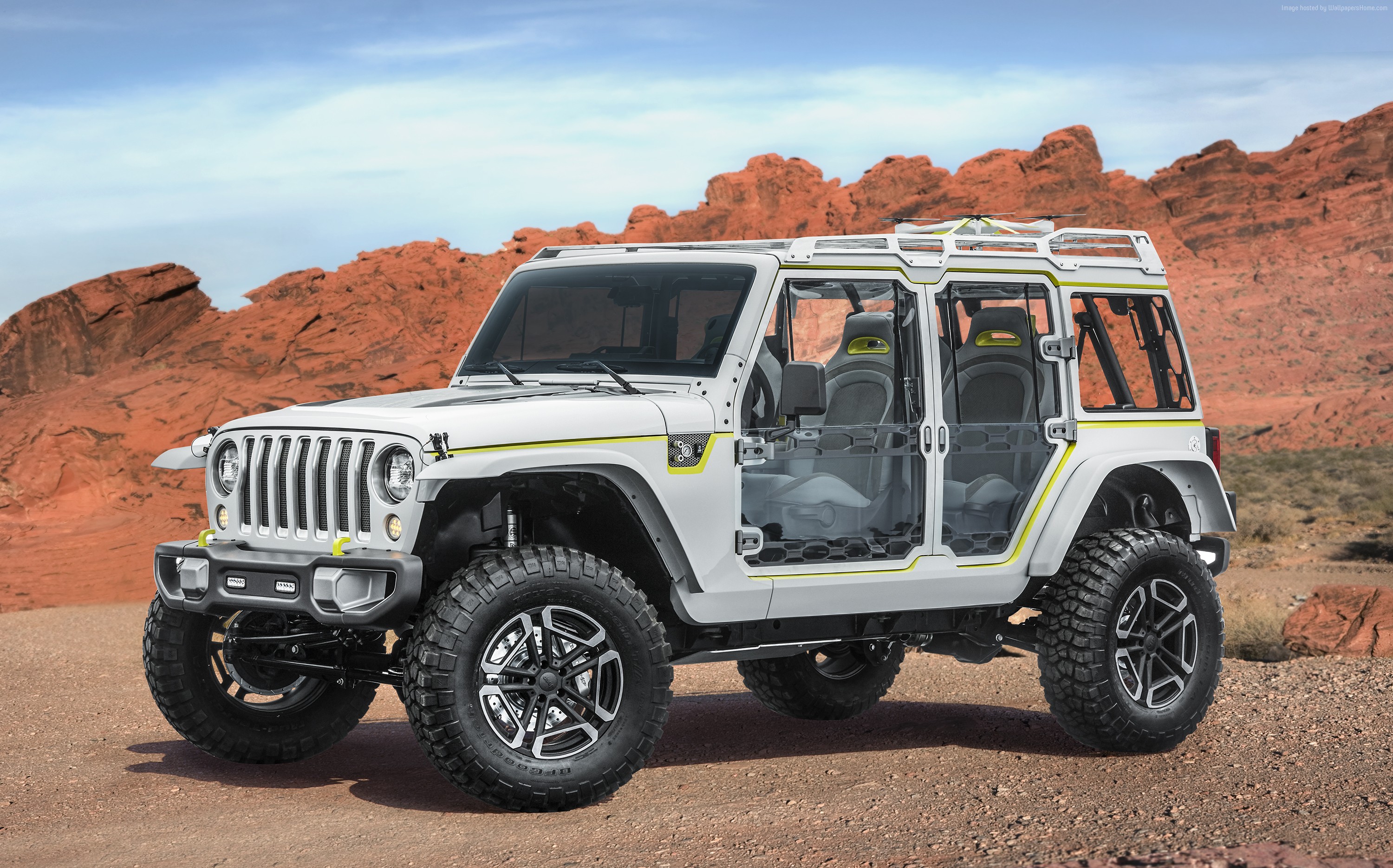 White Jeep Safari concept SUV in desert landscape HD Wallpaper