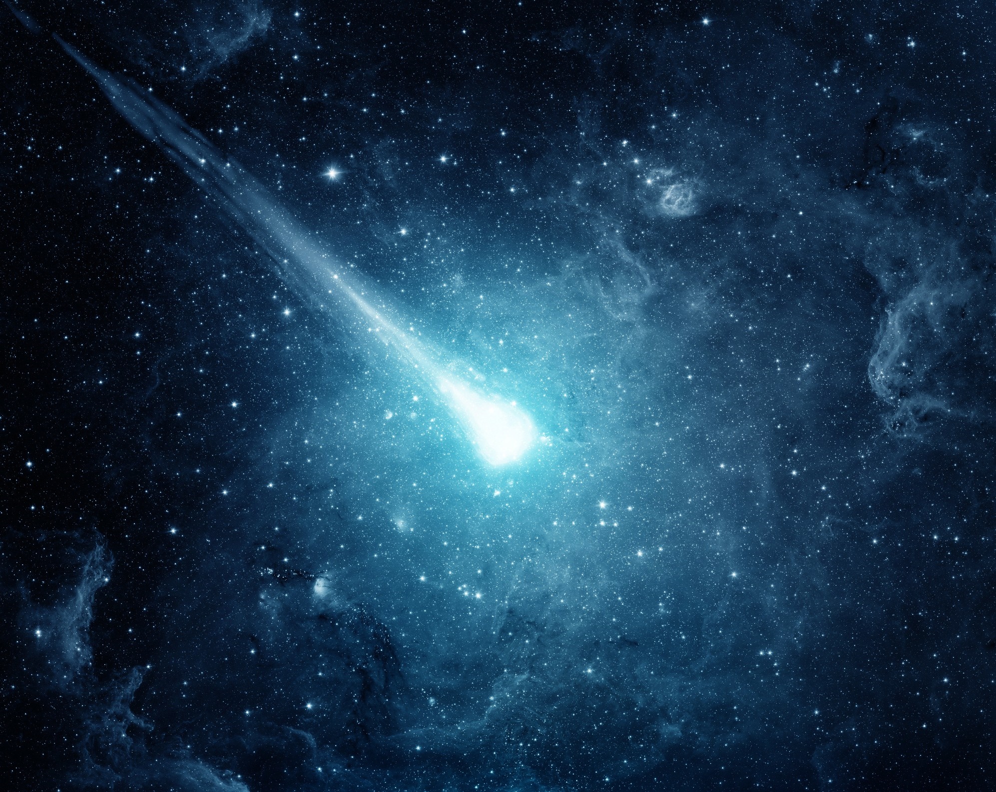 A meteor streaks across a starry nebula in outer space HD Wallpaper