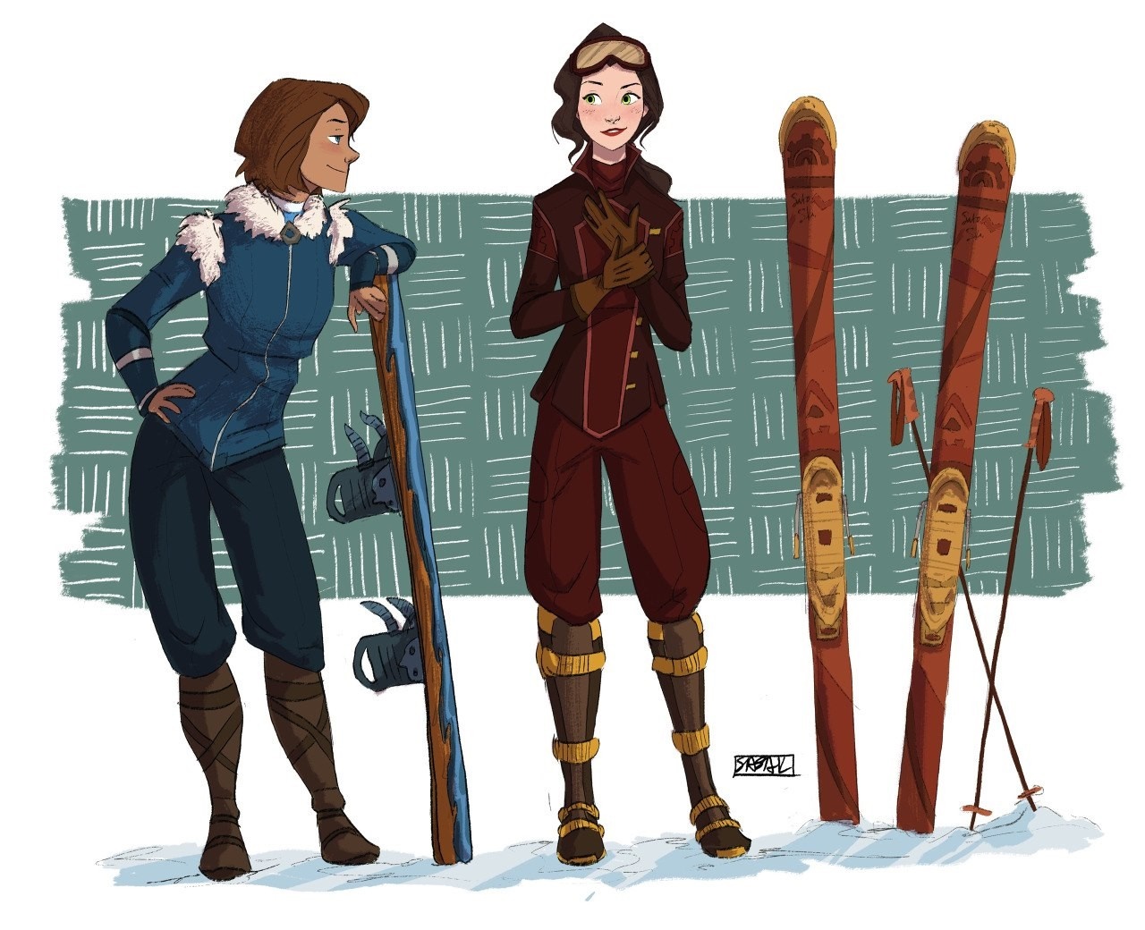 Korra and Asami Sato from The Legend of Korra with winter gear HD Wallpaper