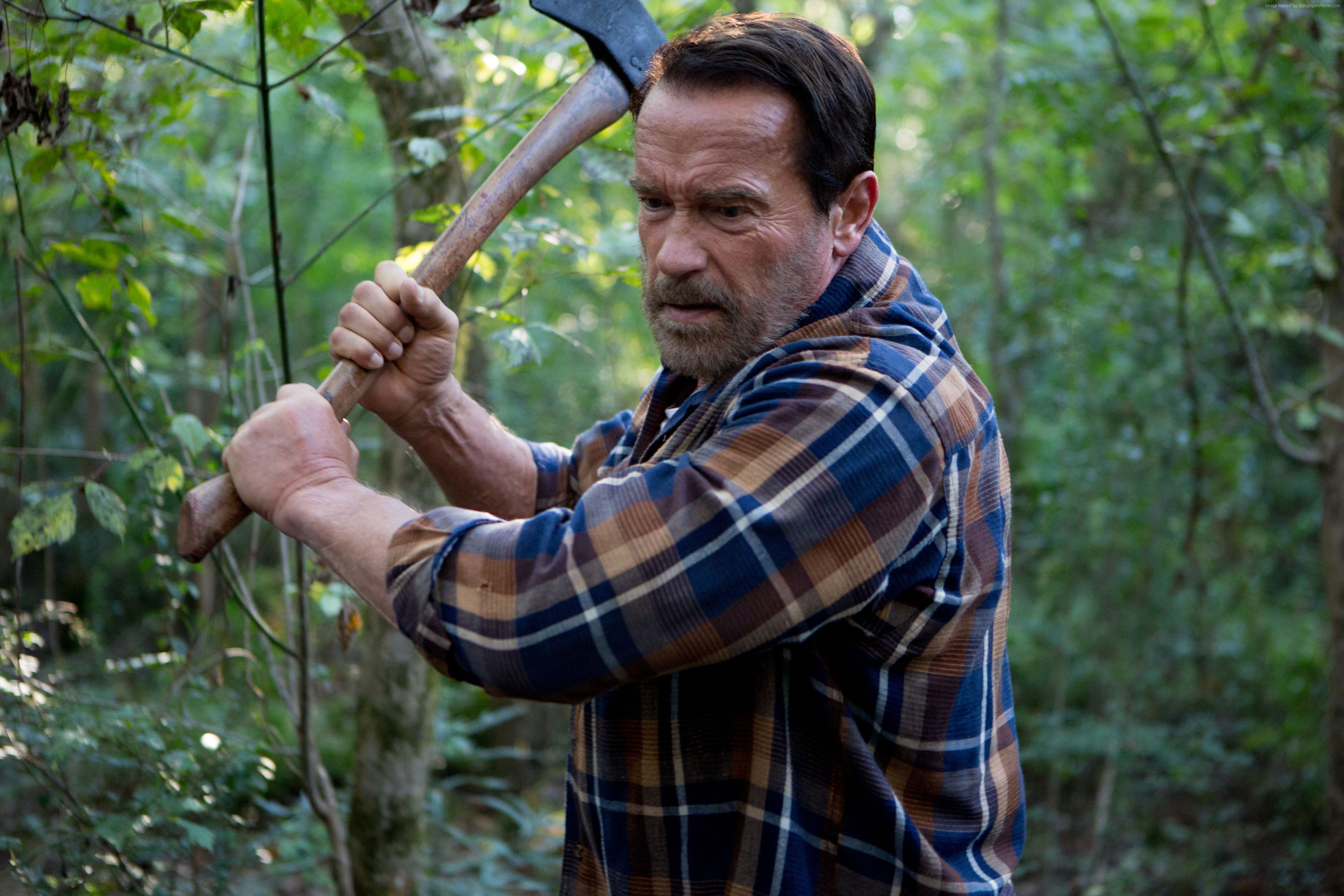 Arnold Schwarzenegger with an axe in the woods HD Wallpaper